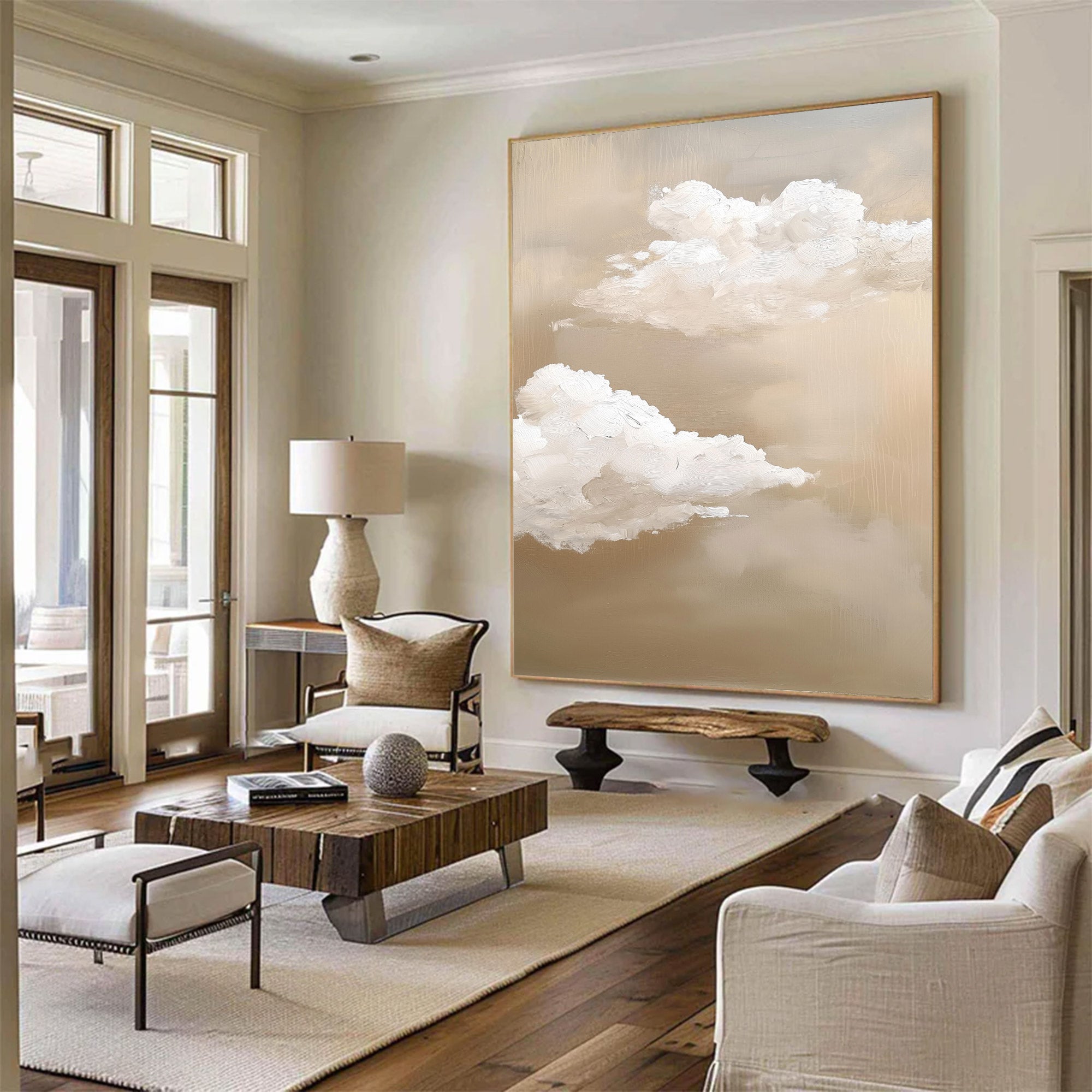Large Beige Cloud Abstract Oil Painting | KelorArt #AG 120