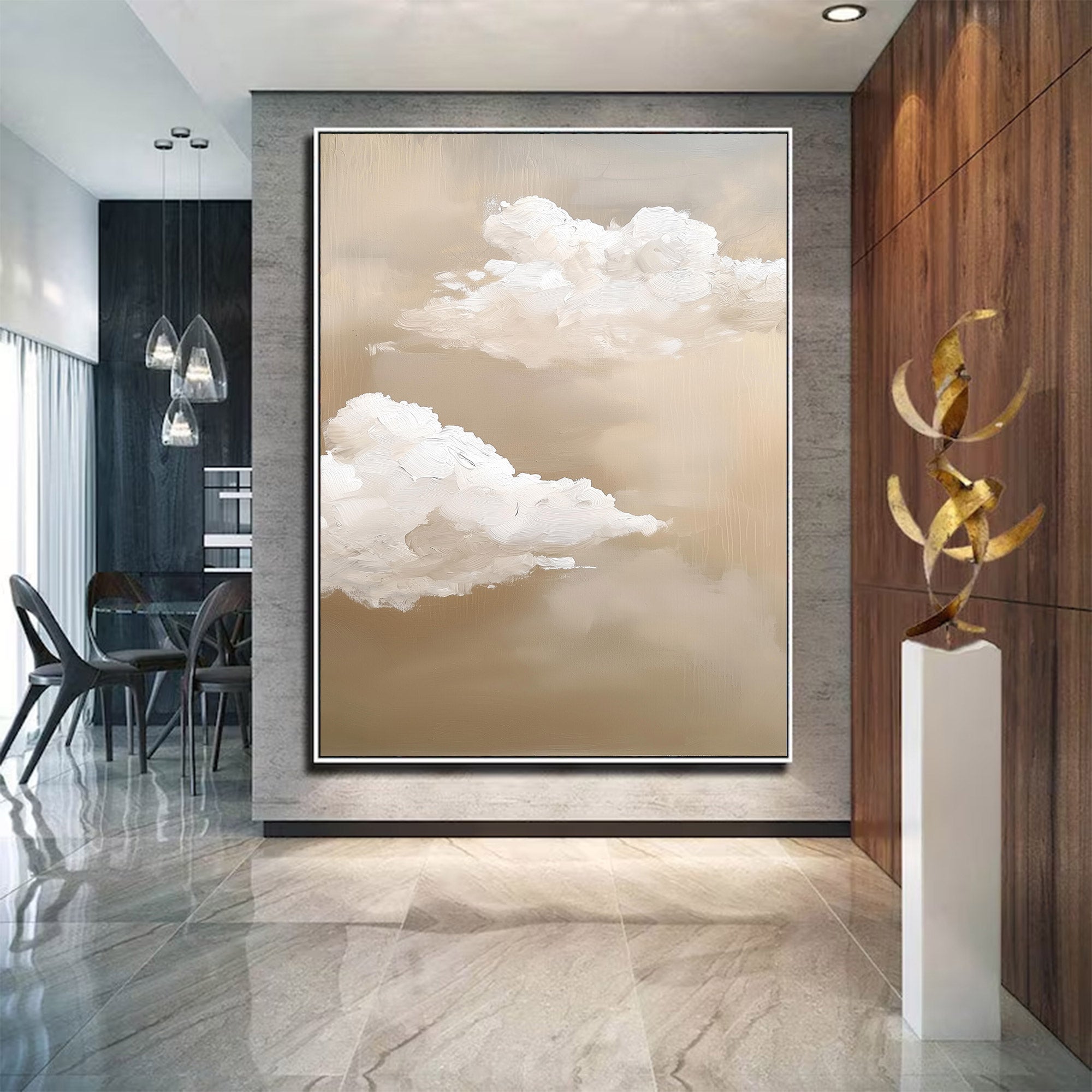 Large Beige Cloud Abstract Oil Painting | KelorArt #AG 120