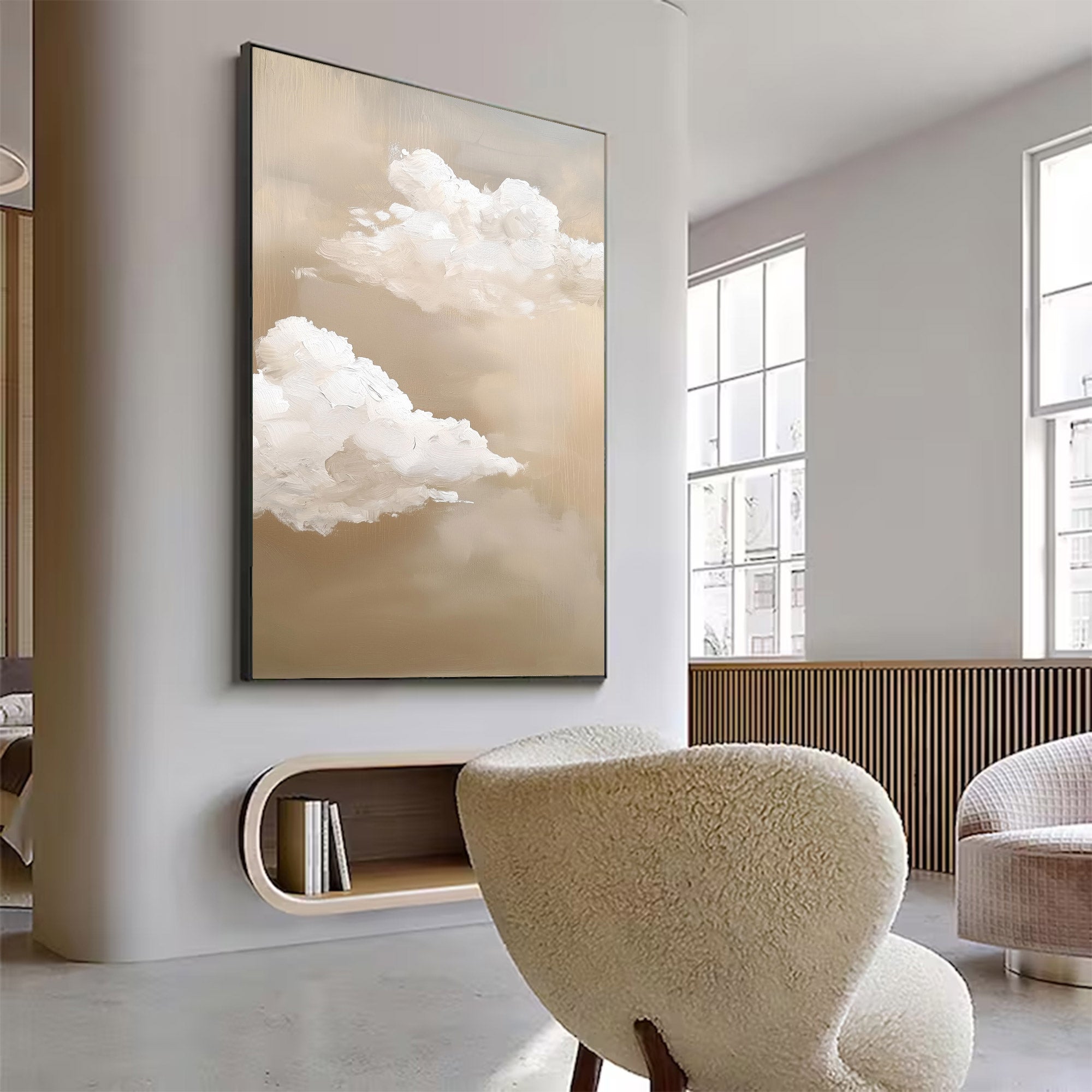 Large Beige Cloud Abstract Oil Painting | KelorArt #AG 120