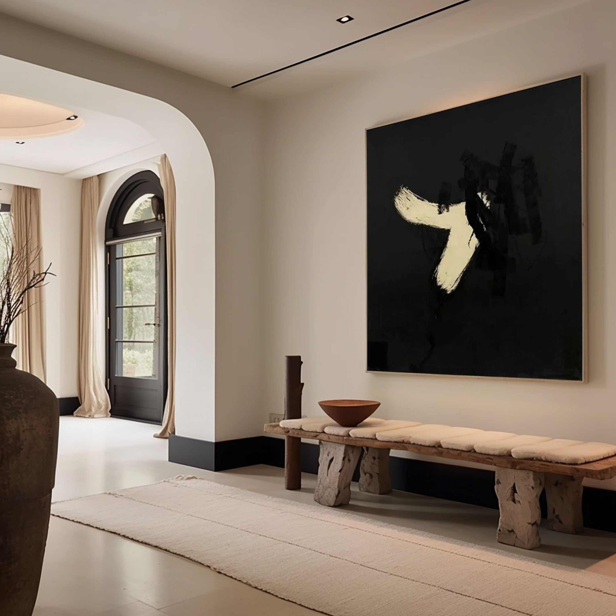 لوحة تجريدية ديناميكية جريئة بالأبيض والأسود #MM078