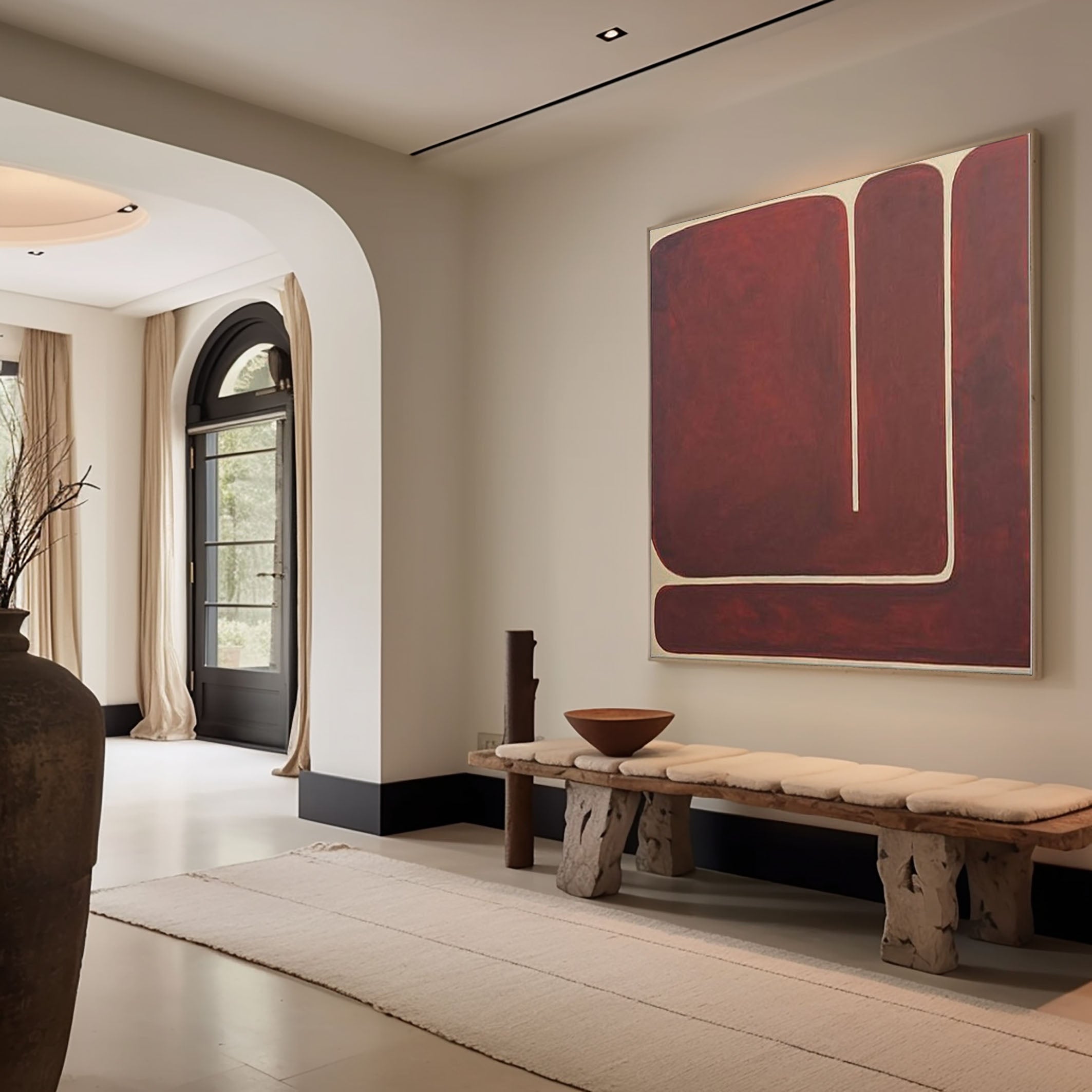 Rustic Red Geometric Abstract Canvas Modern Home Decor #MM080