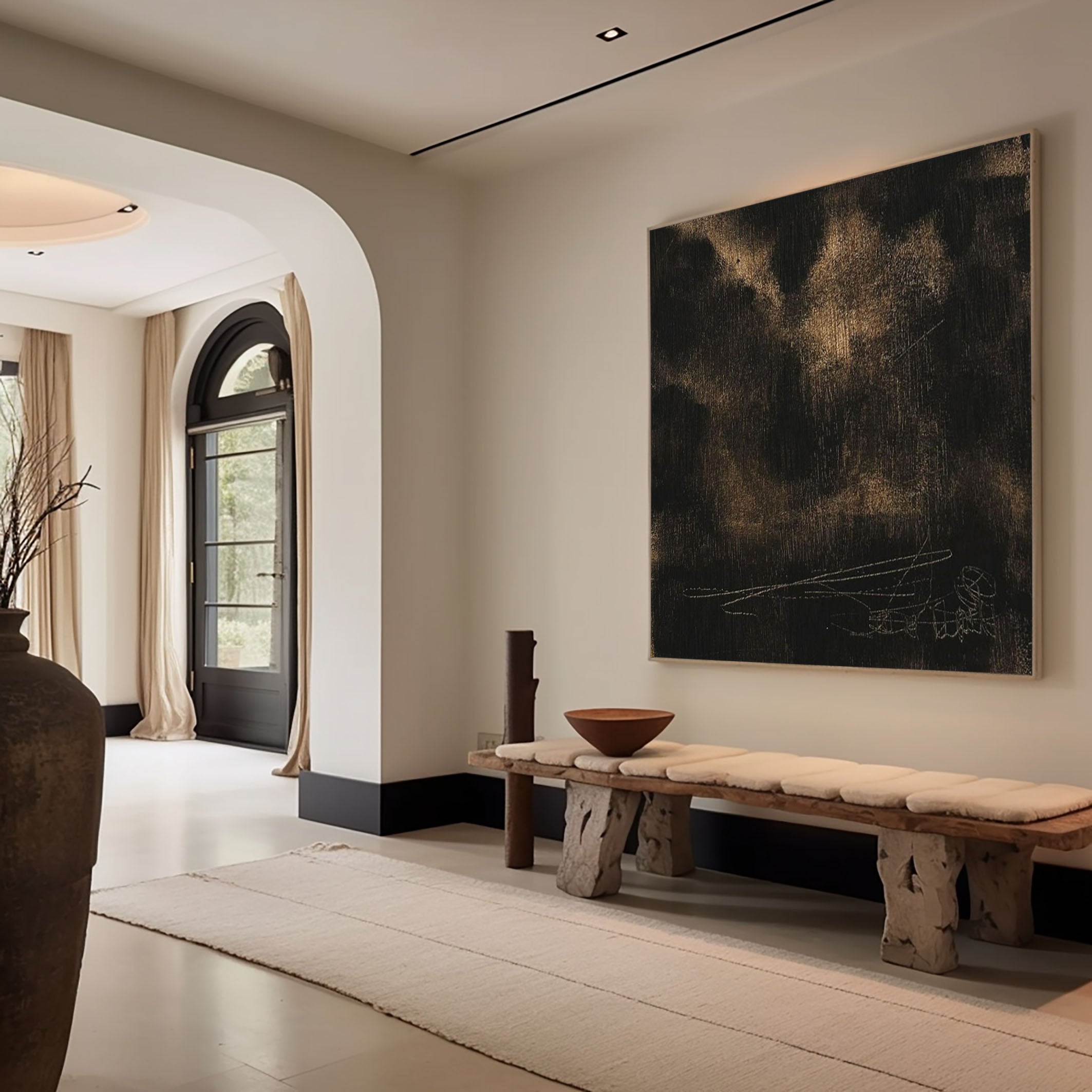 لوحة فنية جدارية تجريدية داكنة من قماش "ظلال صوفية" #MM077