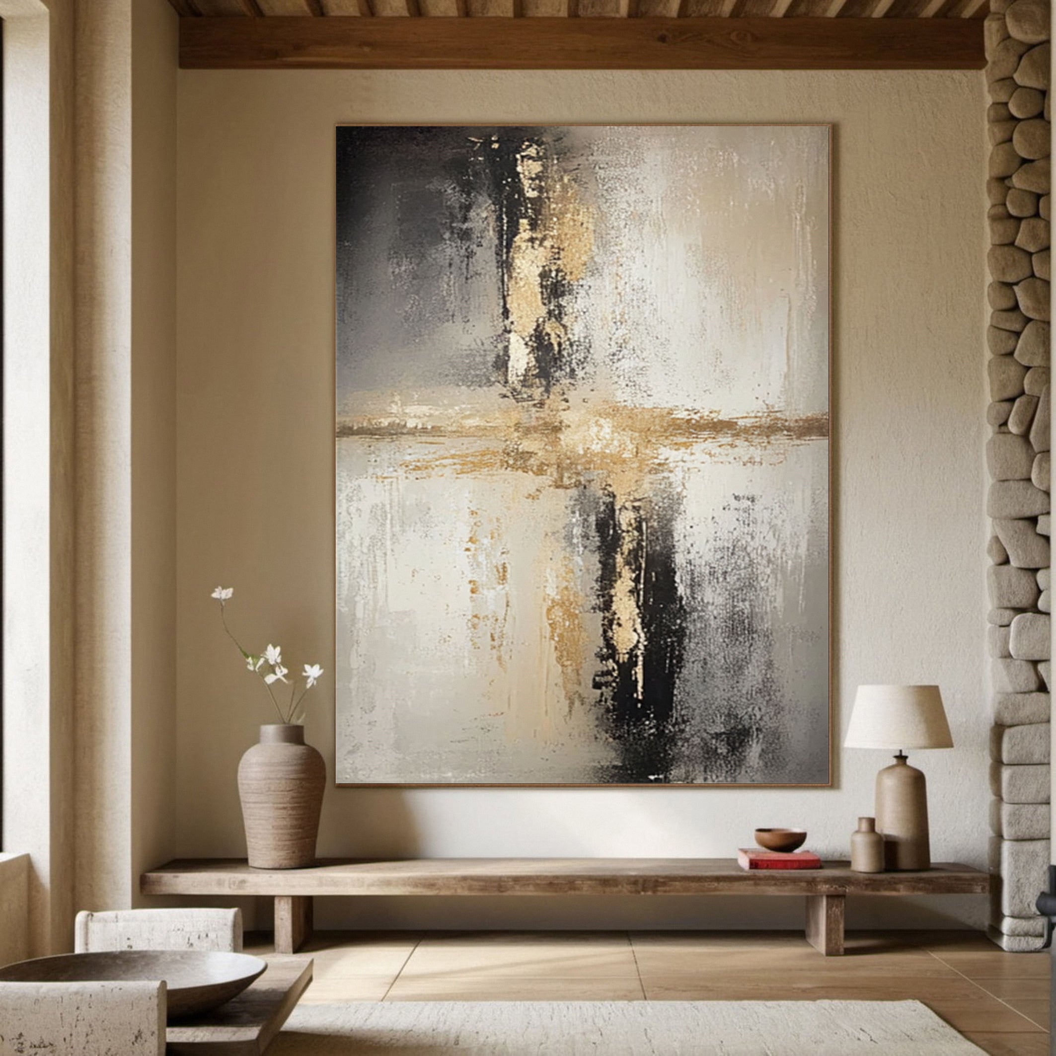 Modern Abstract Wall Painting, Textured with Metallic Gold #MM503