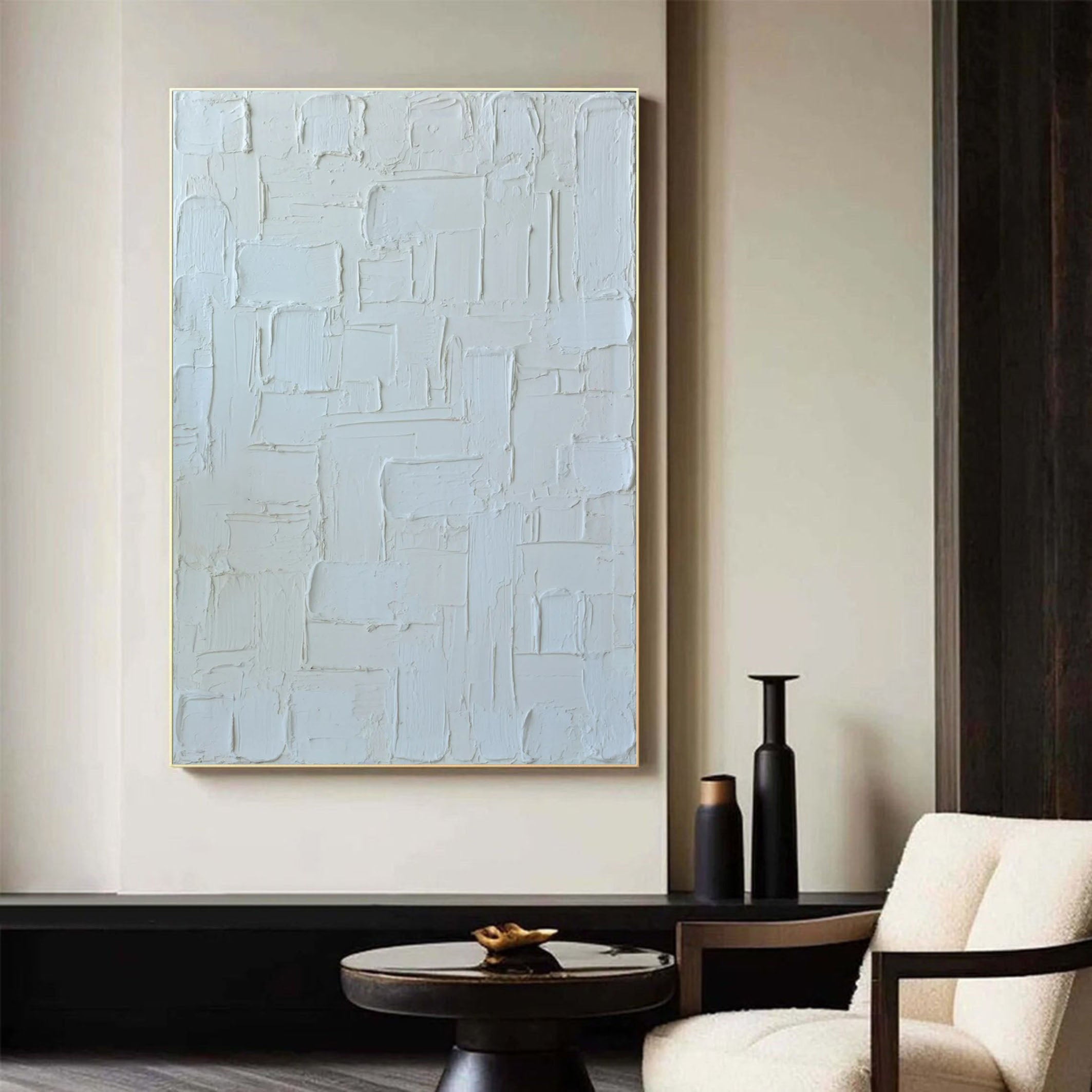 Oversized Minimalist White Textured Wall Art For Home #MM101
