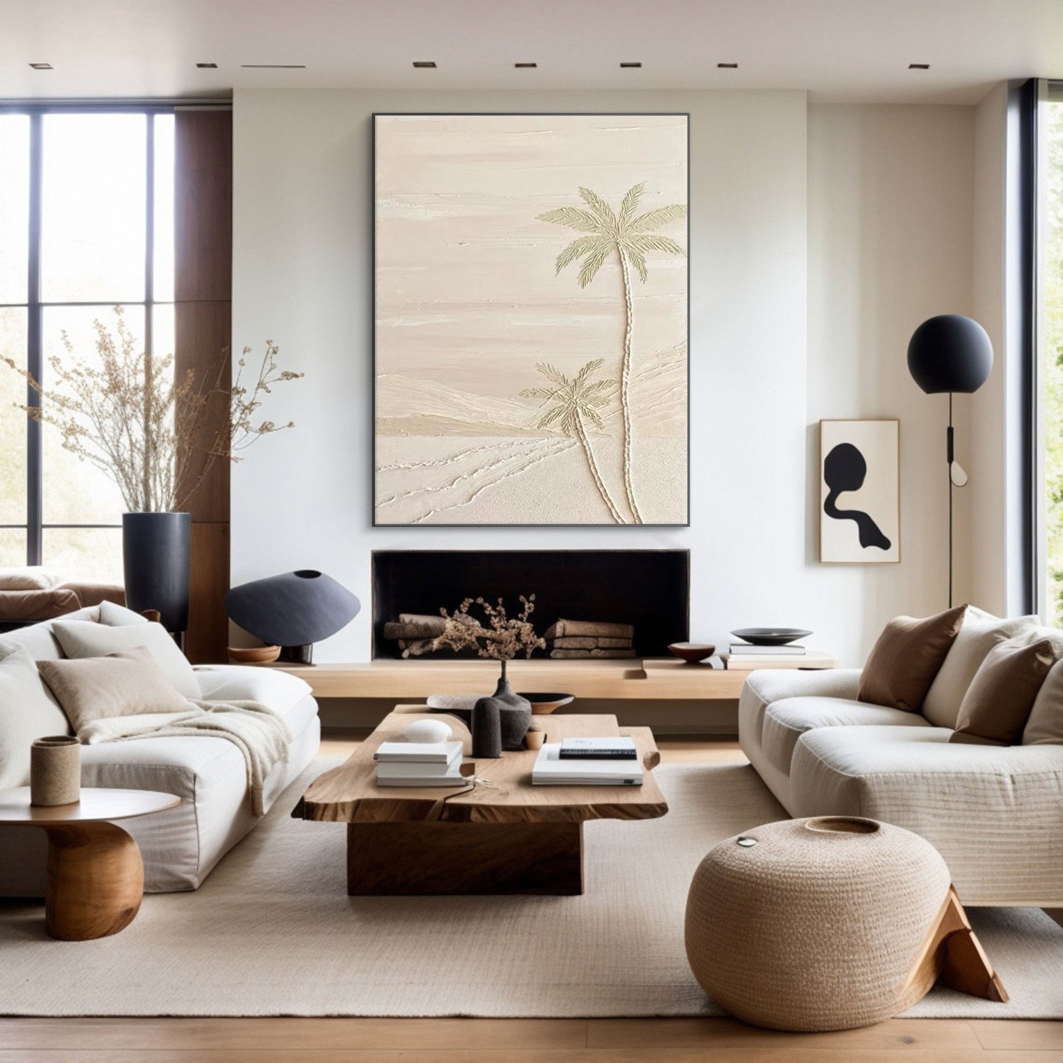 Sandy Palms: Contemporary Neutral Painting, Tactile Beach Scene #MM506