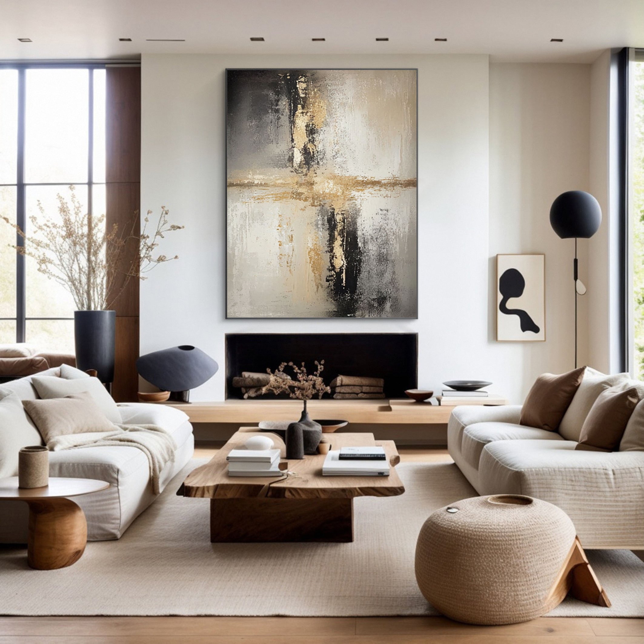 Modern Abstract Wall Painting, Textured with Metallic Gold #MM503