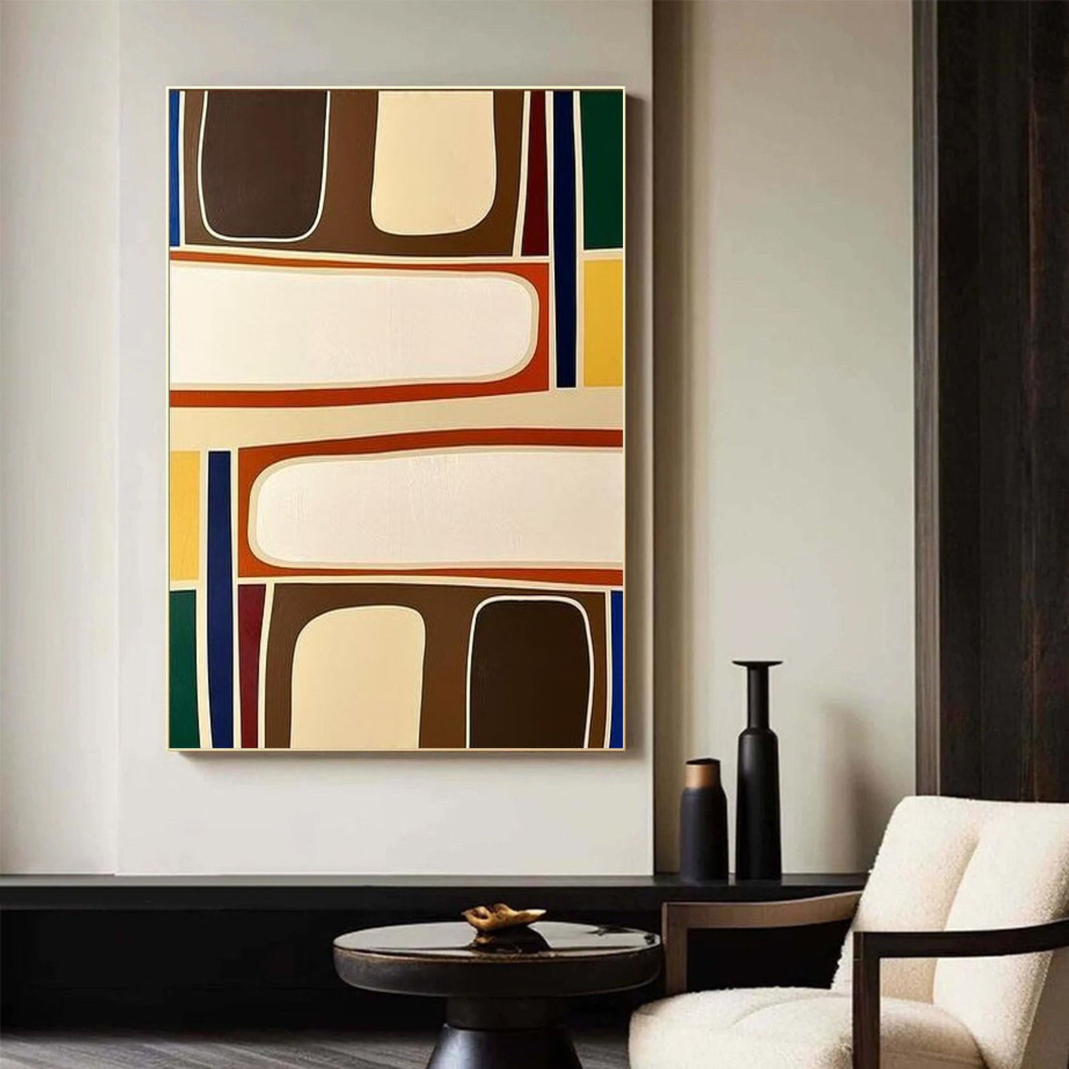 لوحة فنية جدارية تجريدية حديثة برسومات هندسية ملونة من القماش #AB023