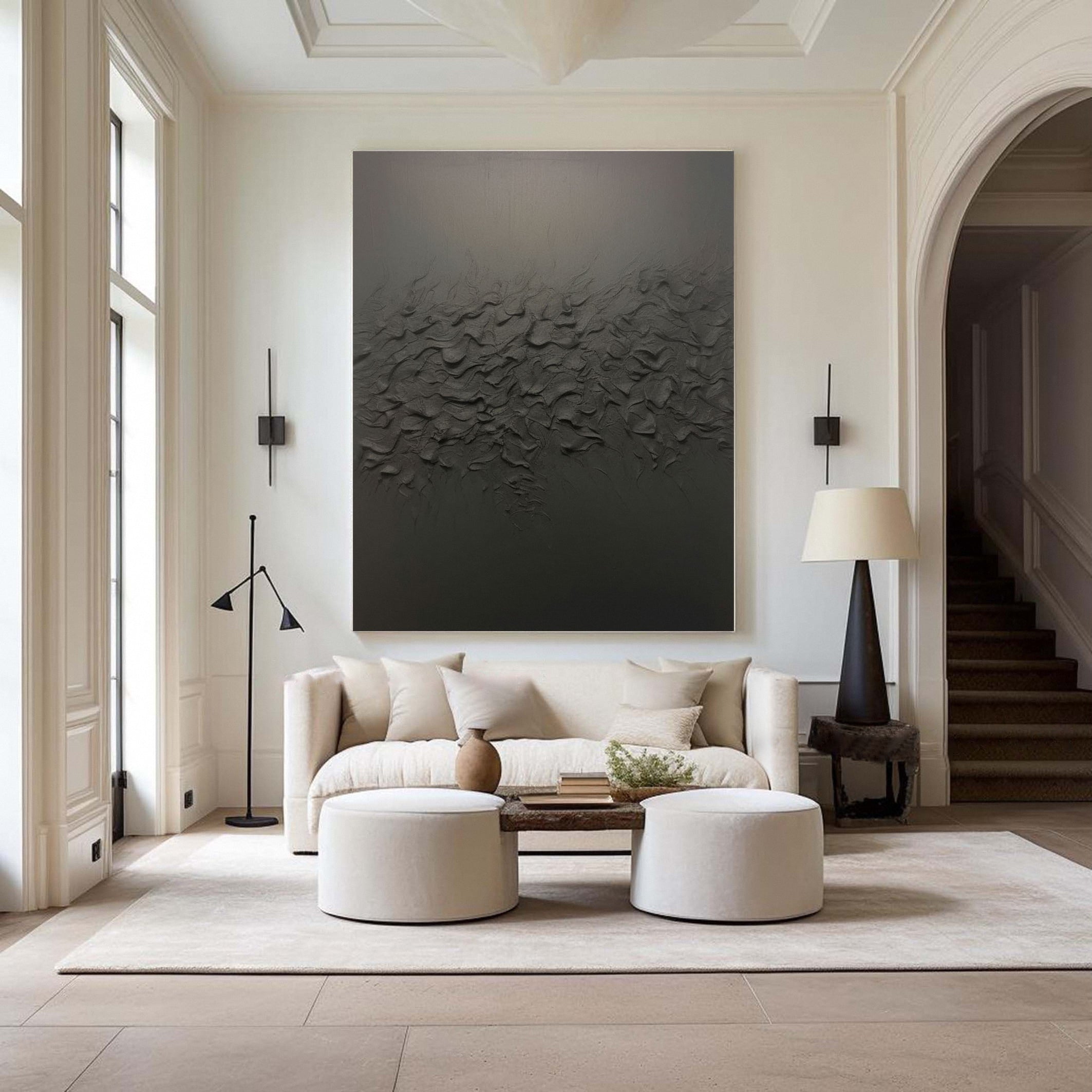 Black Contemporary Wall Art, Organic Textured Design #MM507