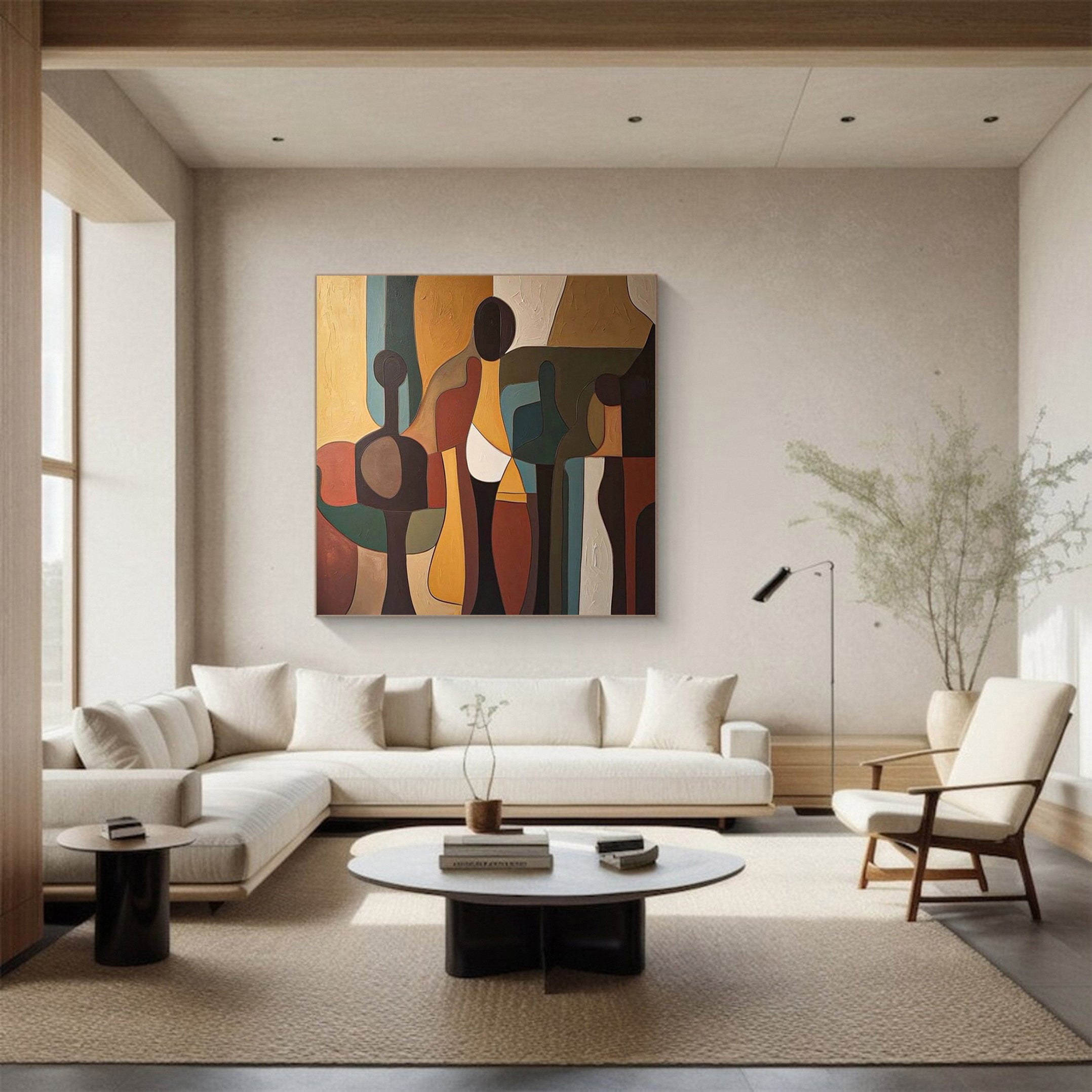 Cubist Gathering: Abstract Figure Composition, Rich Earth Tones #MM502
