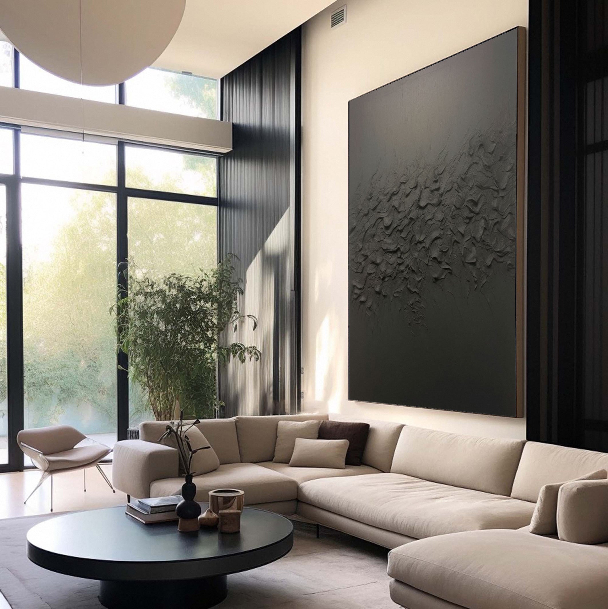 Black Contemporary Wall Art, Organic Textured Design #MM507