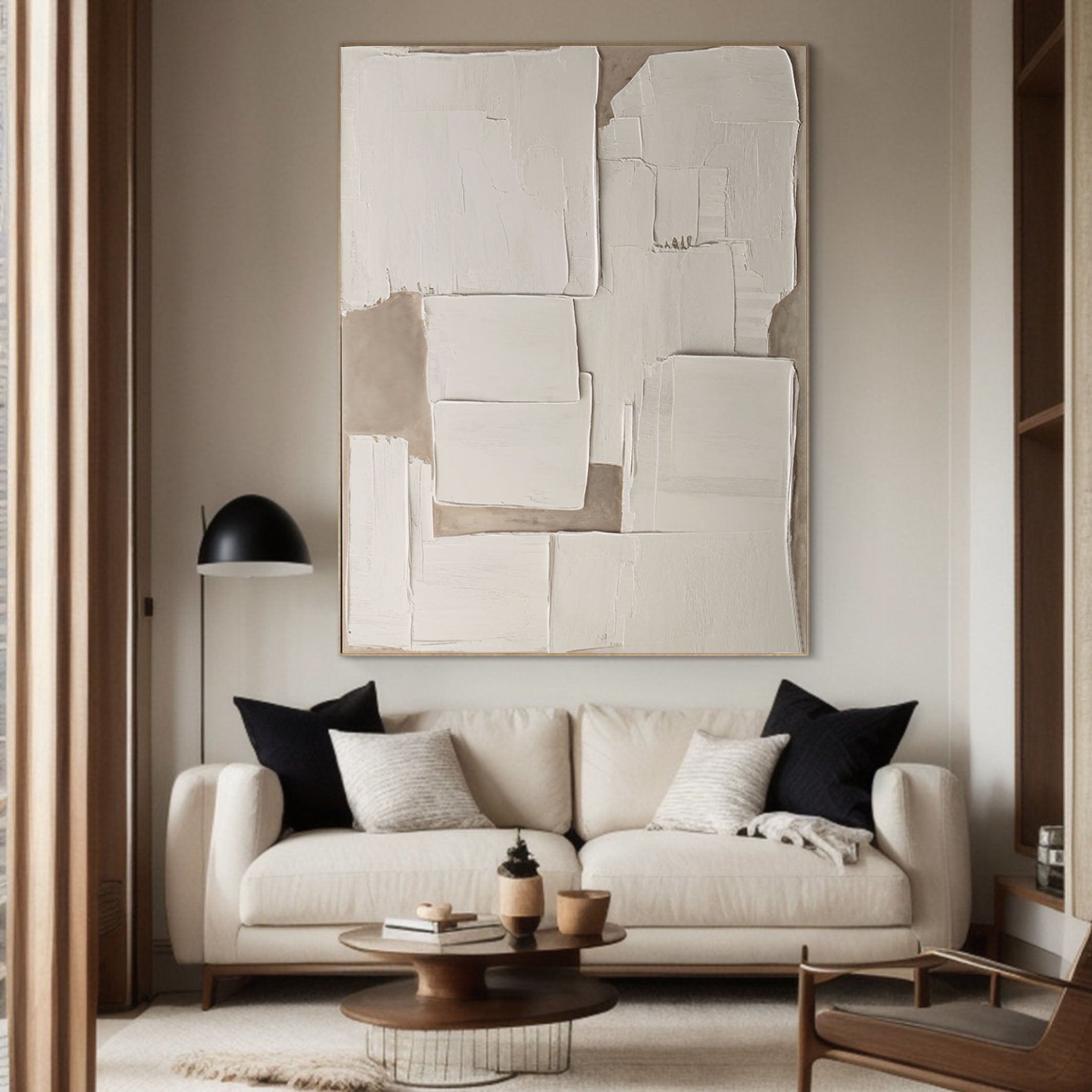 3D Modern Abstract Canvas, Beige and White Relief #MM504