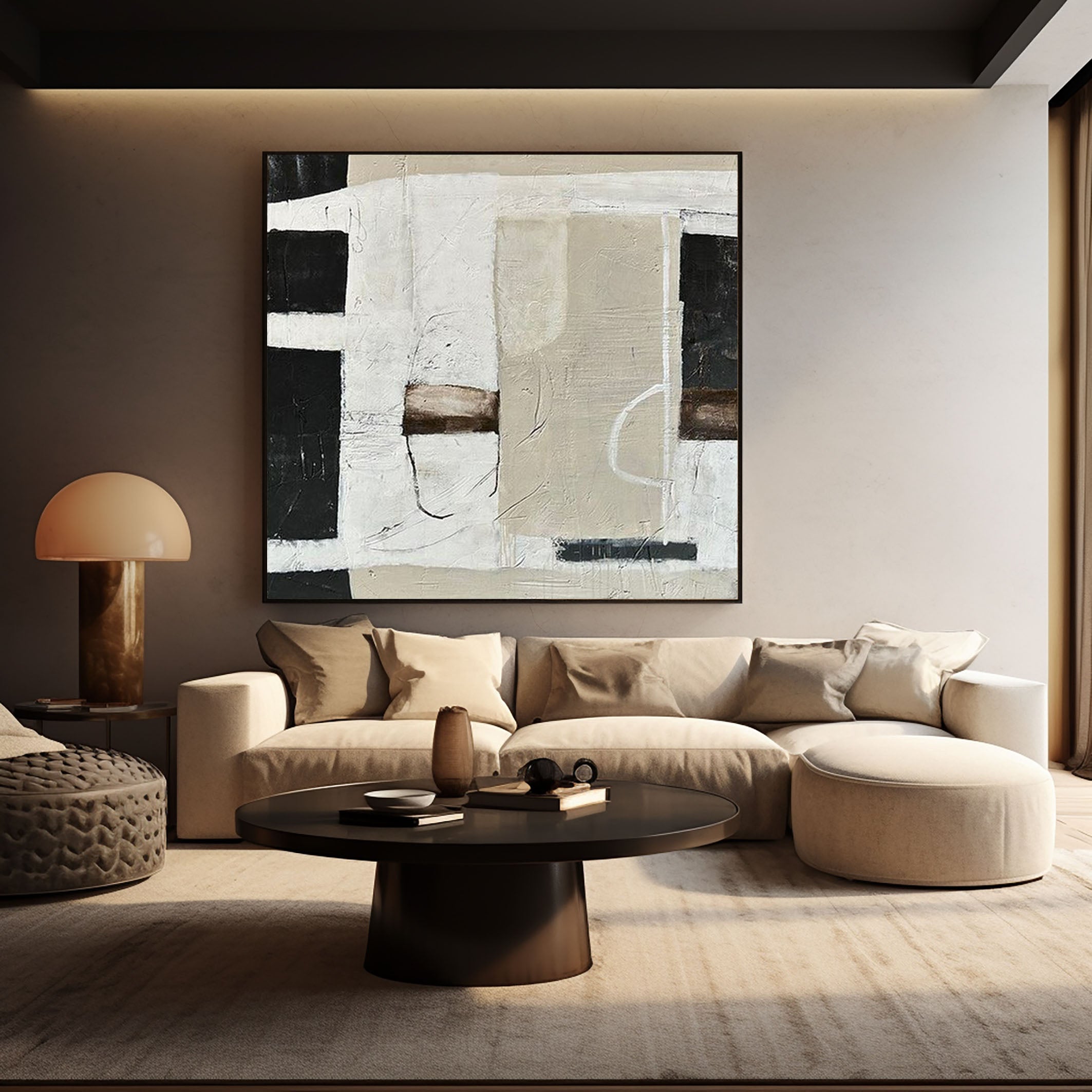 Contemporary Neutral Wall Art Mid Century Abstract Design #MC018