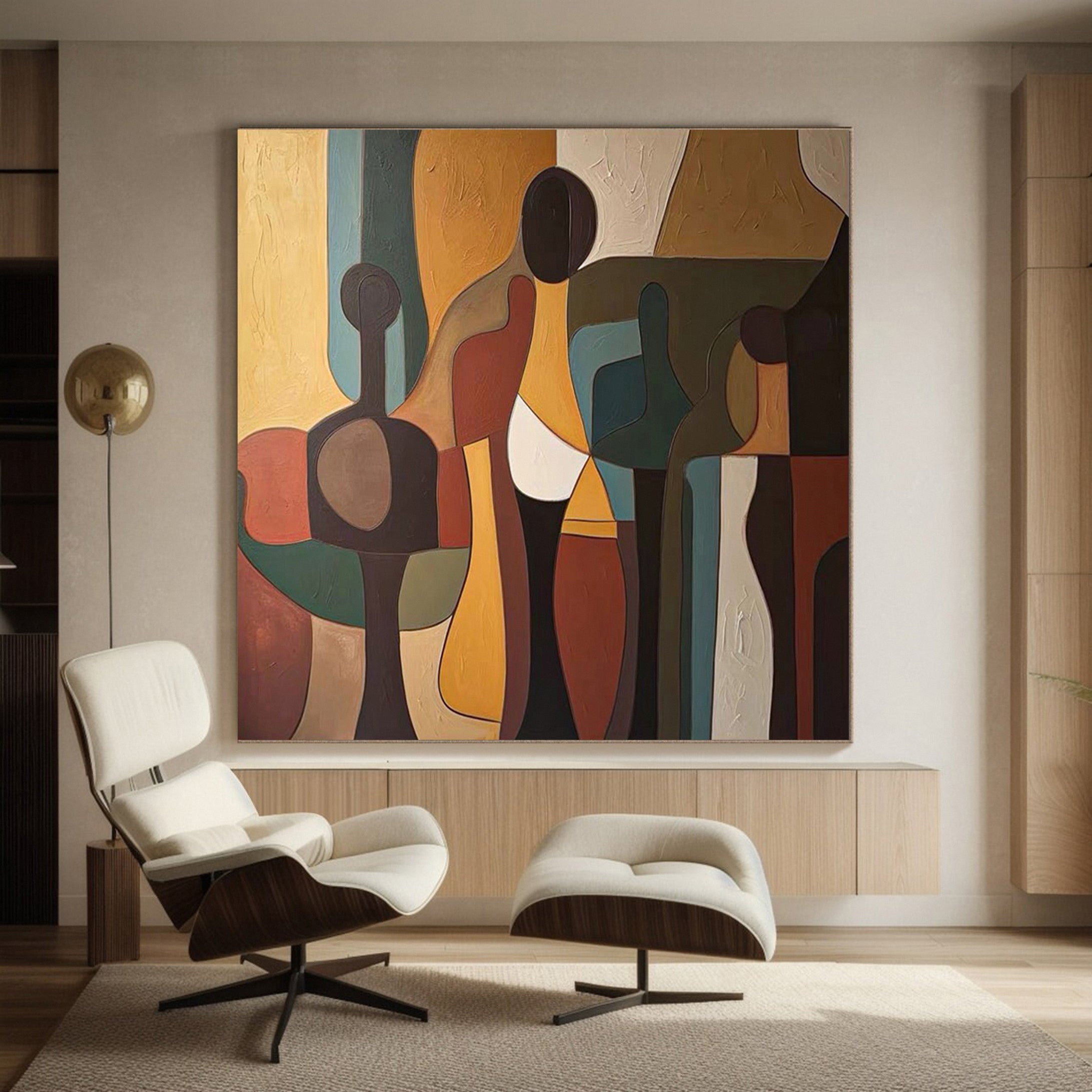 Cubist Gathering: Abstract Figure Composition, Rich Earth Tones #MM502