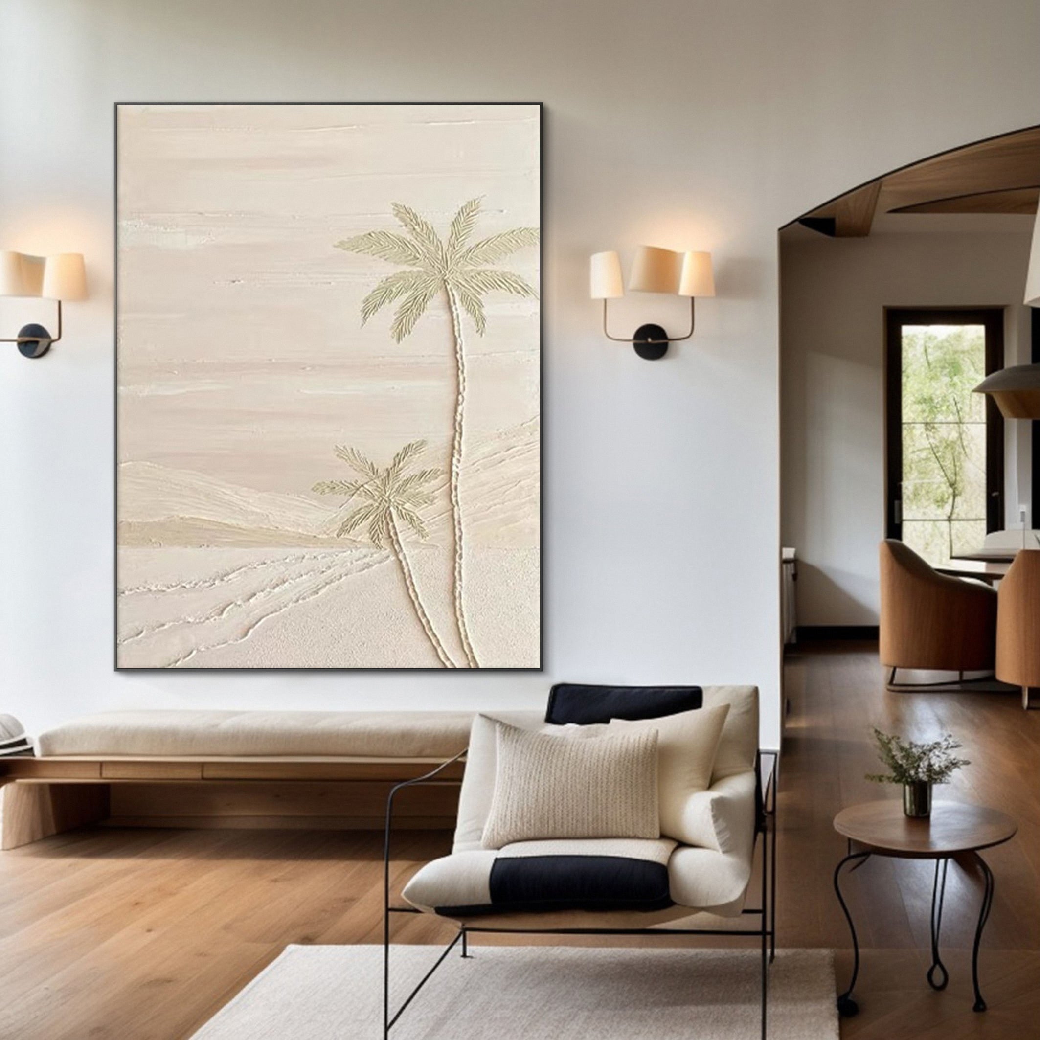Sandy Palms: Contemporary Neutral Painting, Tactile Beach Scene #MM506