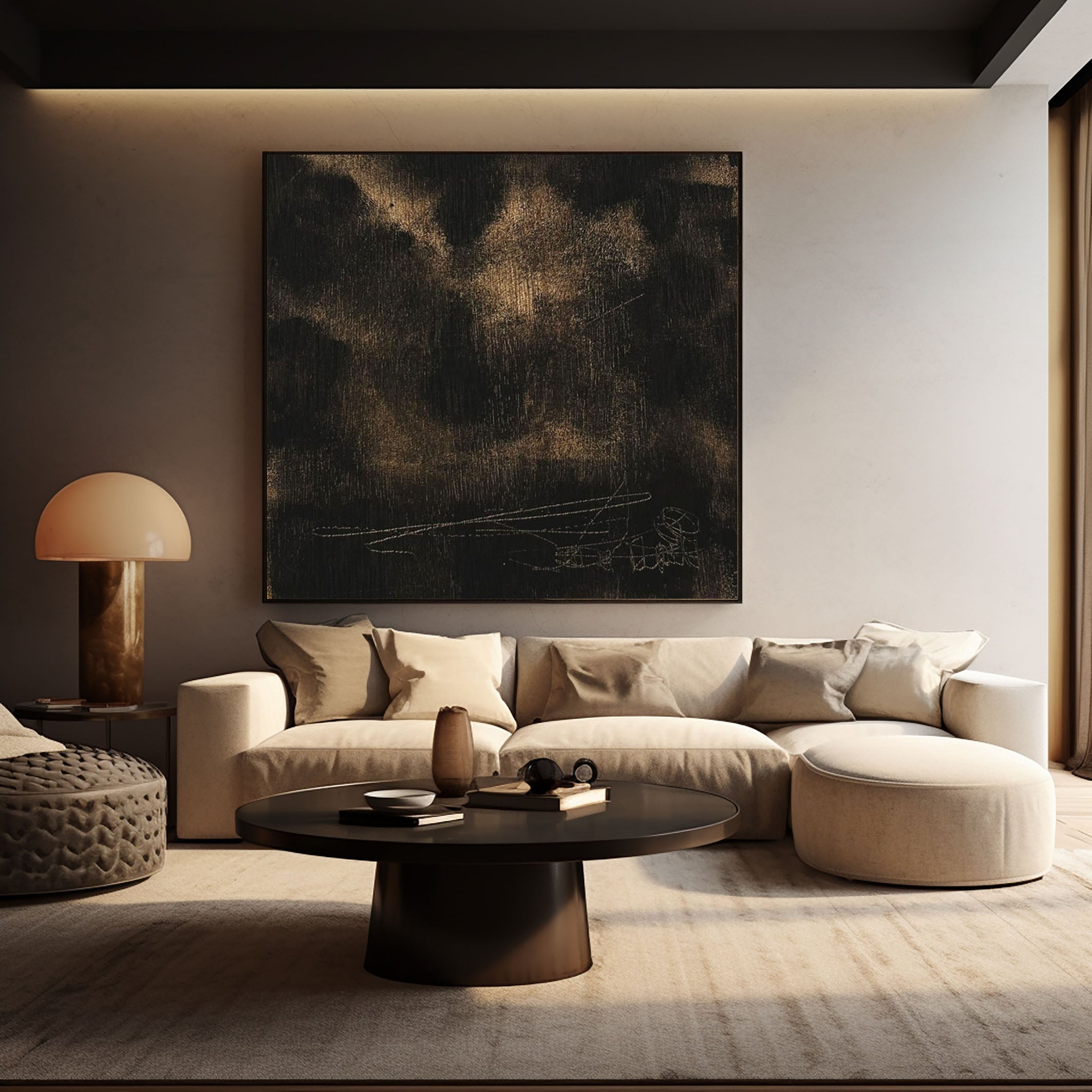لوحة فنية جدارية تجريدية داكنة من قماش "ظلال صوفية" #MM077