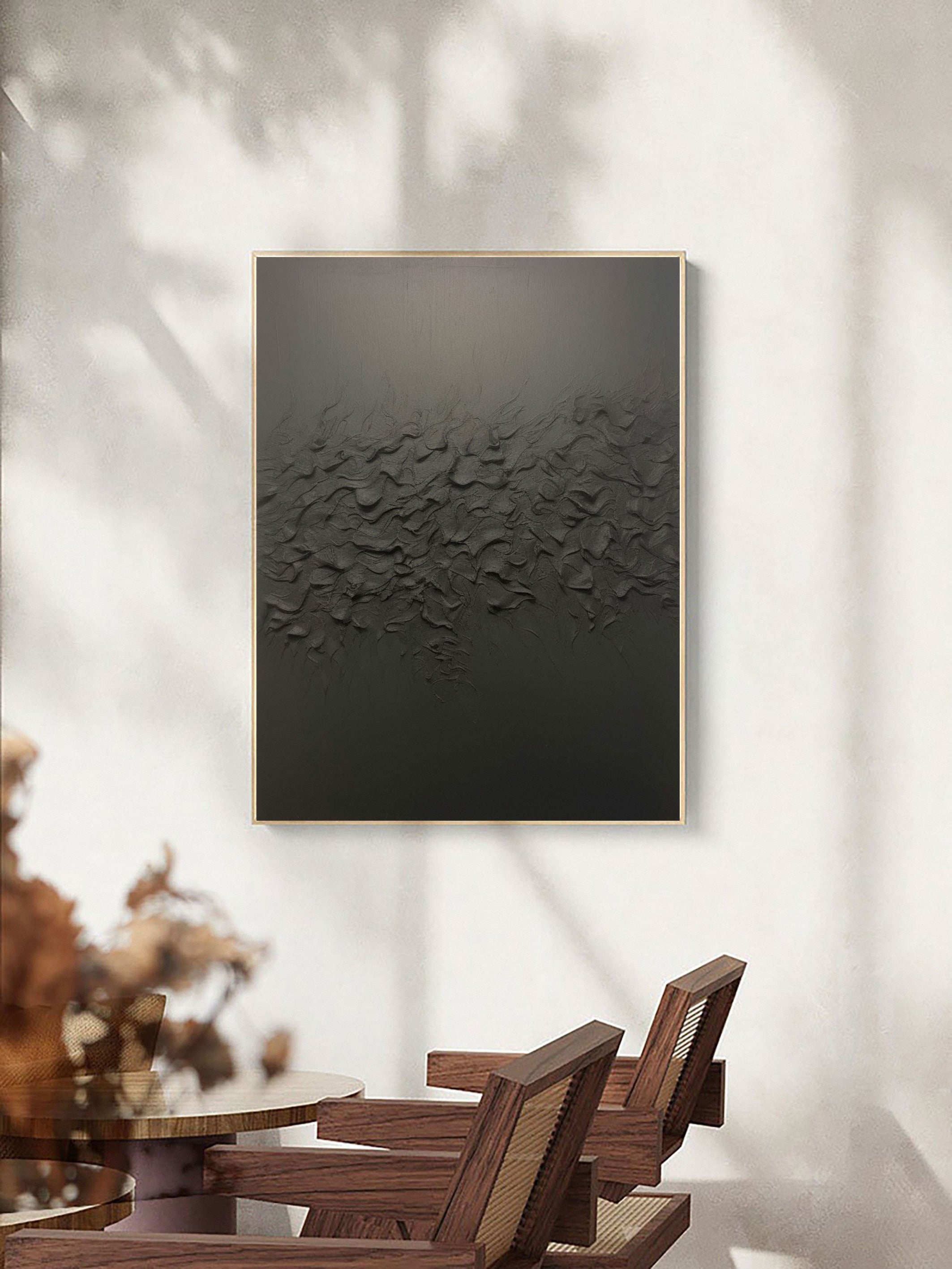 Black Contemporary Wall Art, Organic Textured Design #MM507