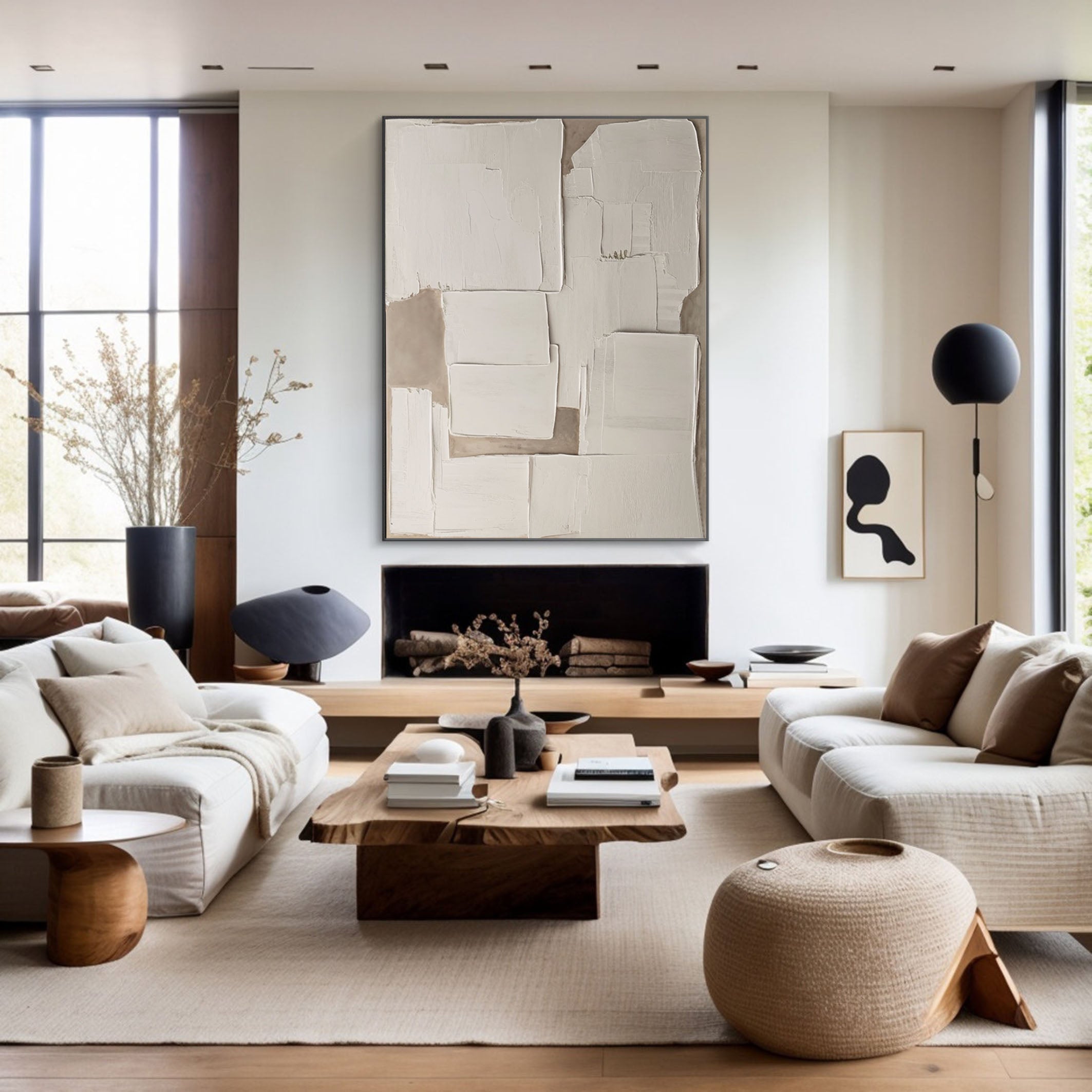 3D Modern Abstract Canvas, Beige and White Relief #MM504