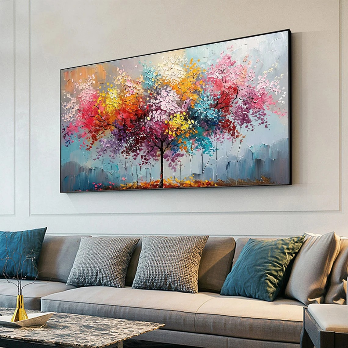Colorful Abstract Blossom Tree Canvas For Living Room #MM438