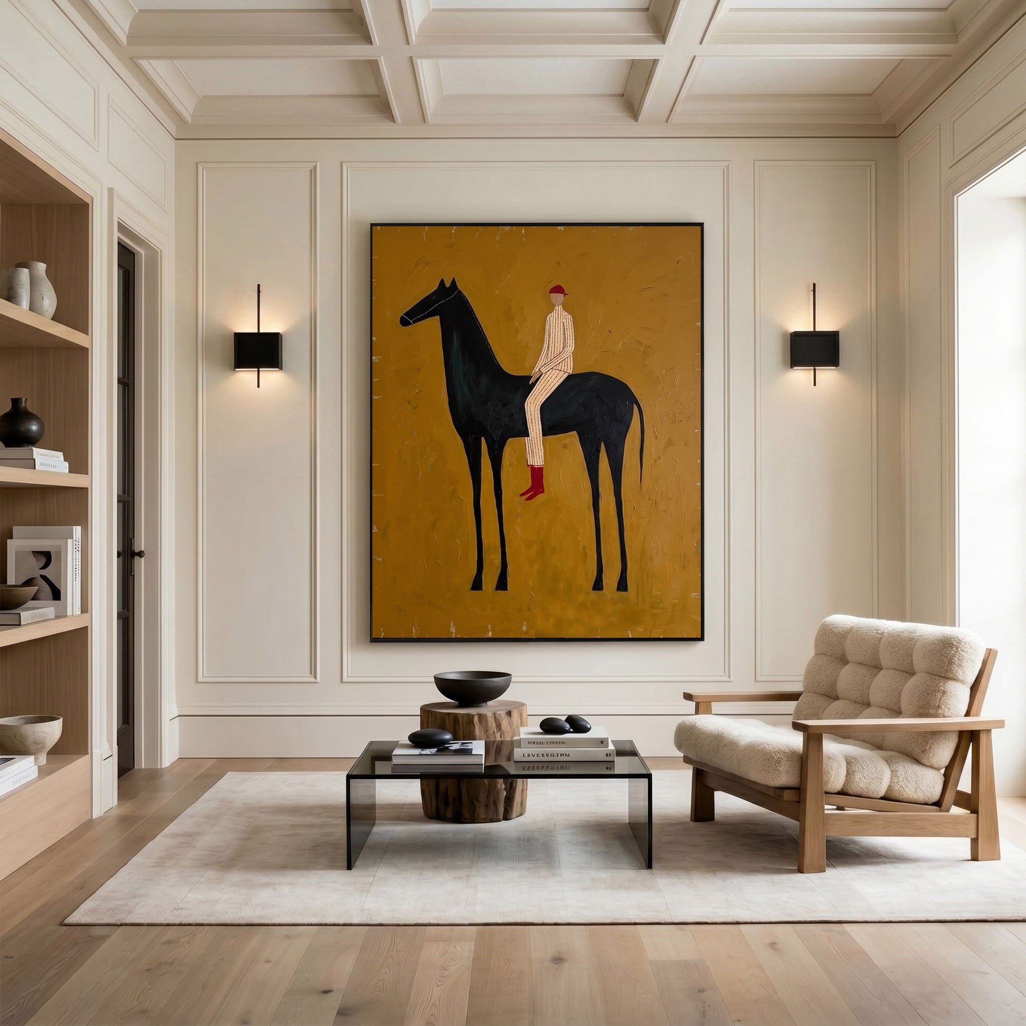 Large Cowboy Horse Wall Art Modern Western Oil Painting Southwestern Ranch Artwork