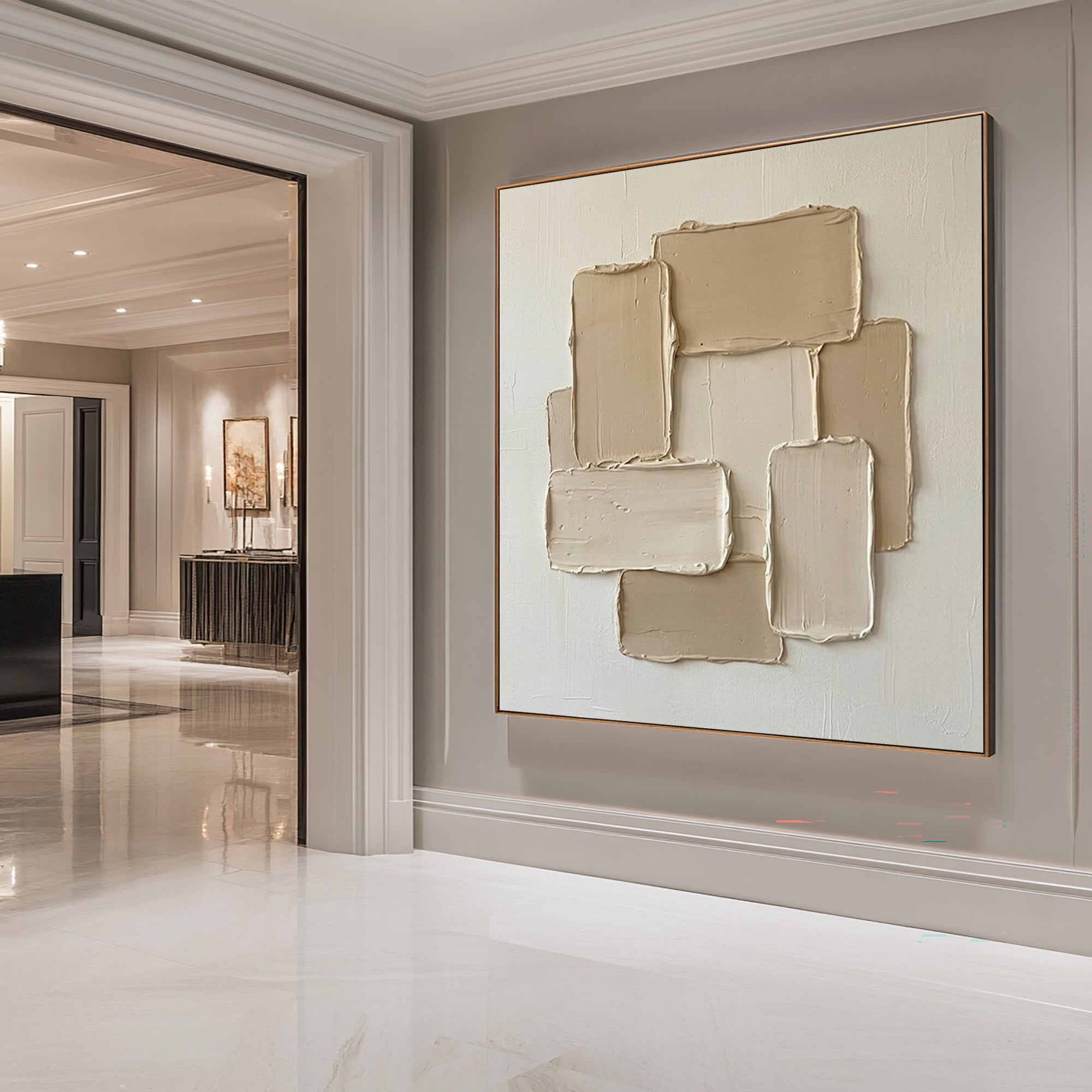 Large Minimal Blocks Oil Painting – Contemporary Hand Painted Texture Art