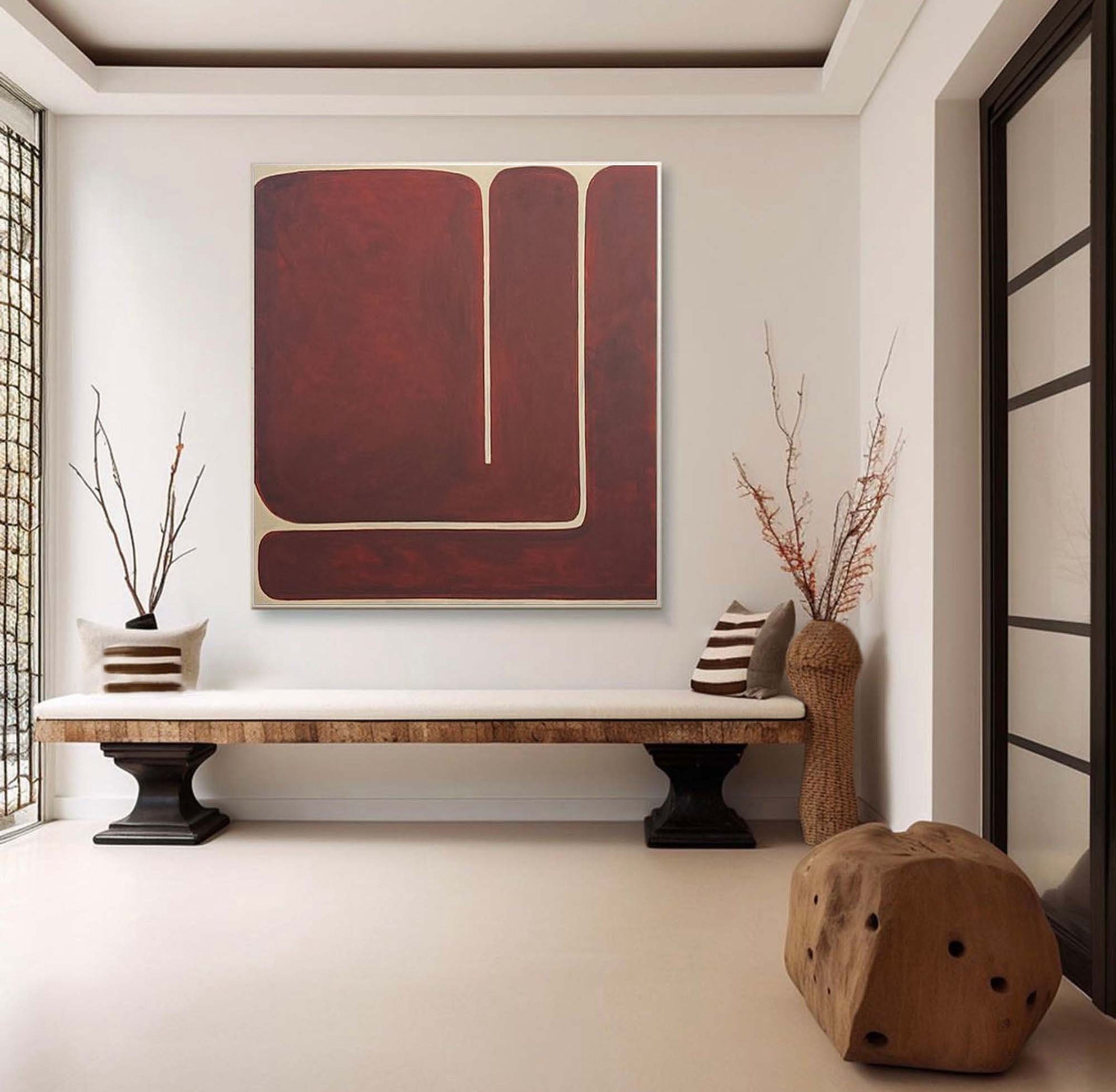 Rustic Red Geometric Abstract Canvas Modern Home Decor #MM080