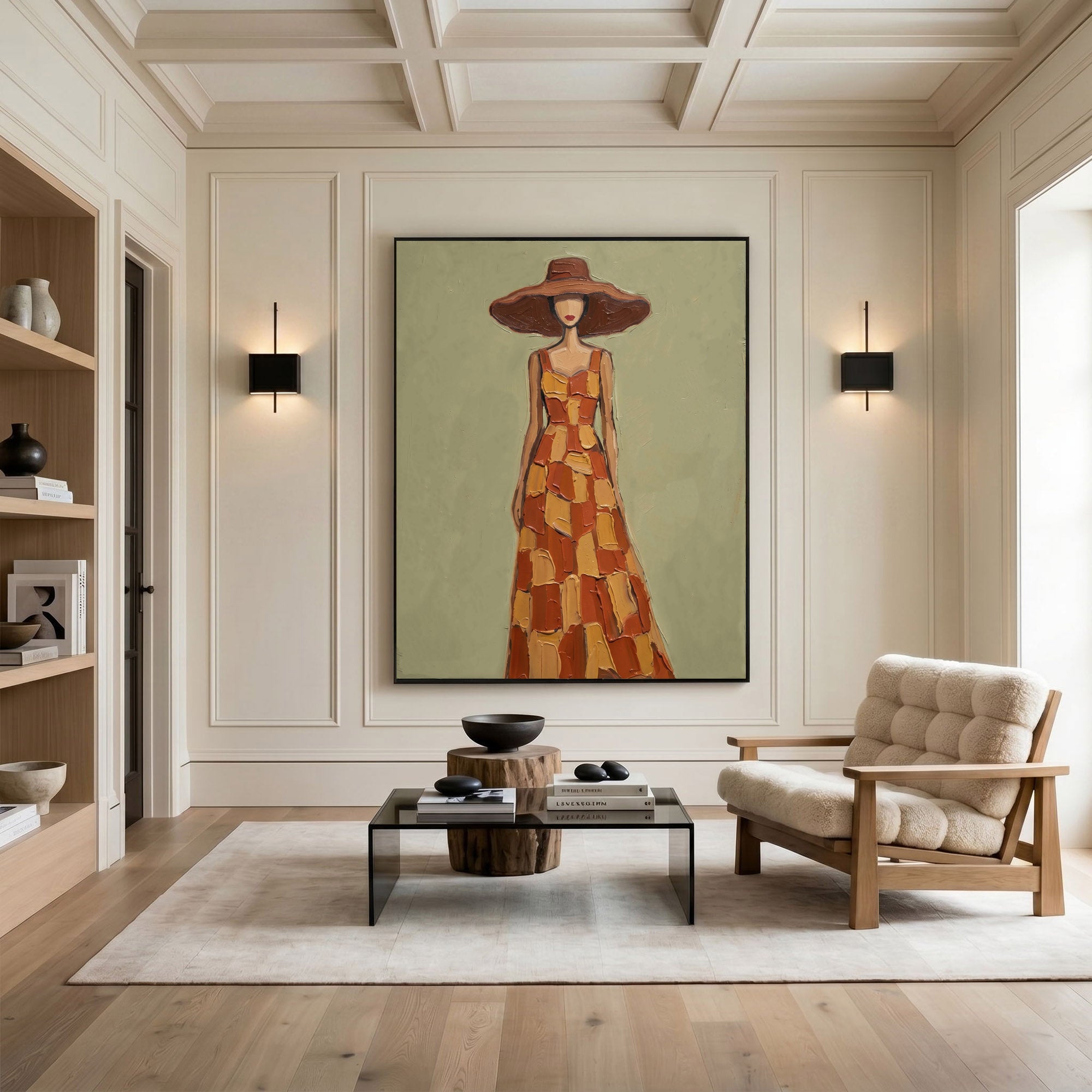 Large Abstract Woman Portrait Wall Art Oil Painting Cowgirl Cowboy Vintage Americana Art Western Girl Fashion Decor Modern Home