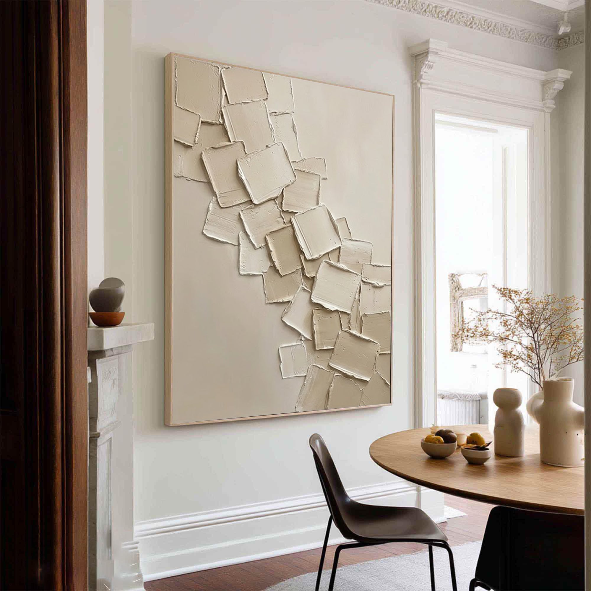 Large Minimalist Neutral Oil Artwork – Hand Painted Beige Texture Wall Decor