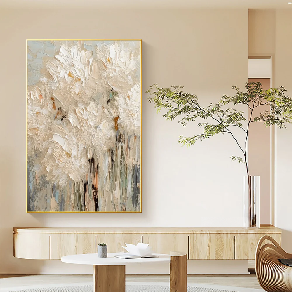 Neutral Textured Floral Canvas Modern Abstract Wall Art #FB035