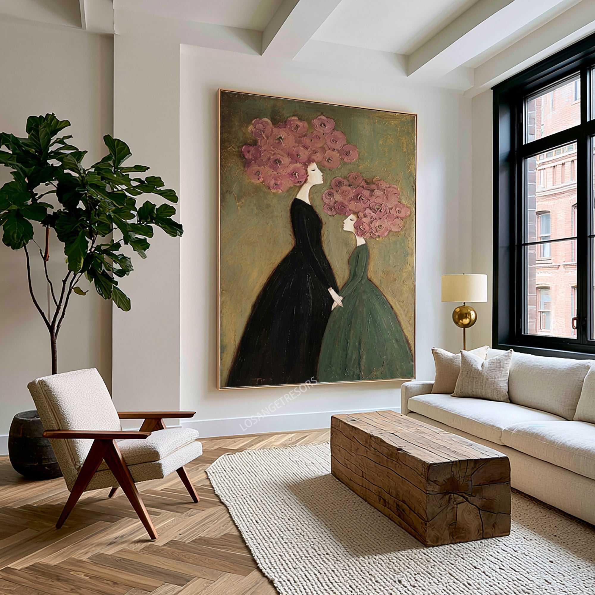 Large Floral Portrait Wall Art Modern Botanical Figure Oil Painting