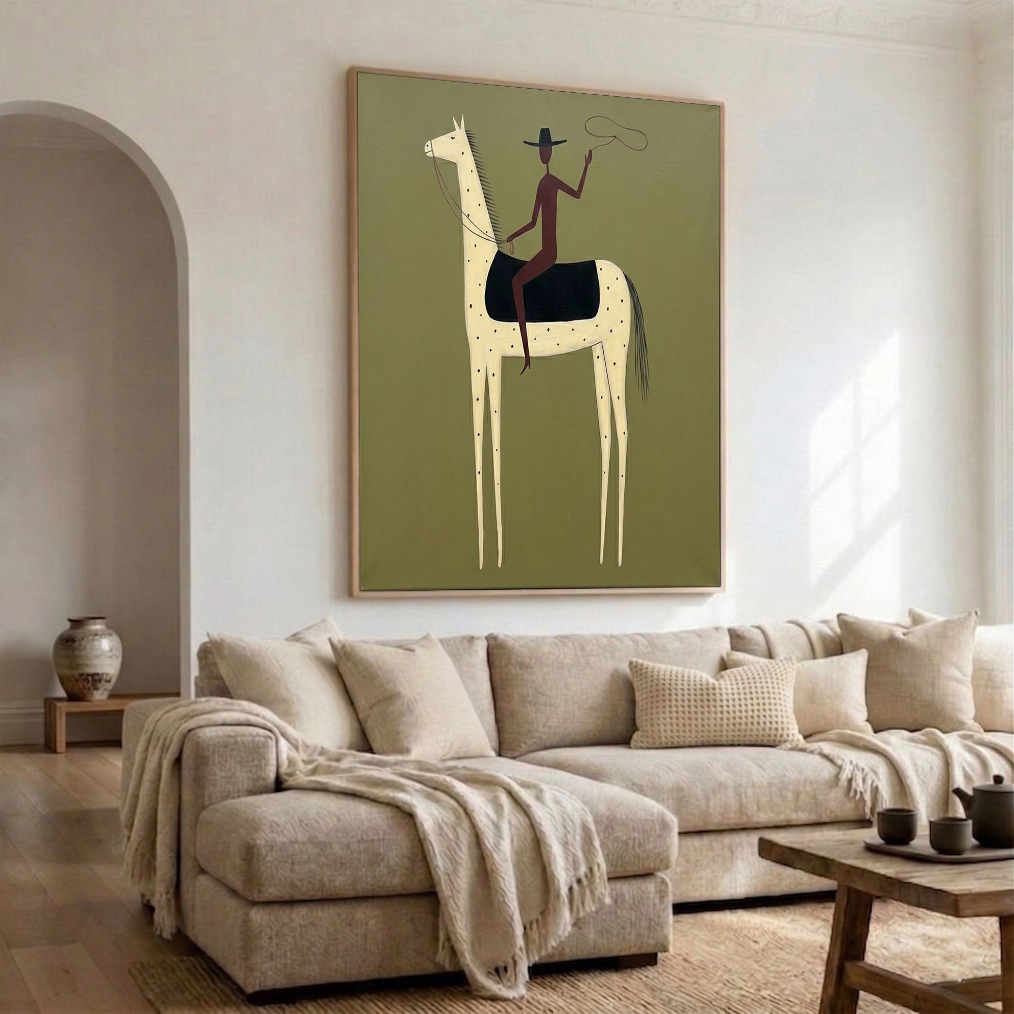 Large Lone Cowboy Wall Art Contemporary Horse Painting Western Artwork