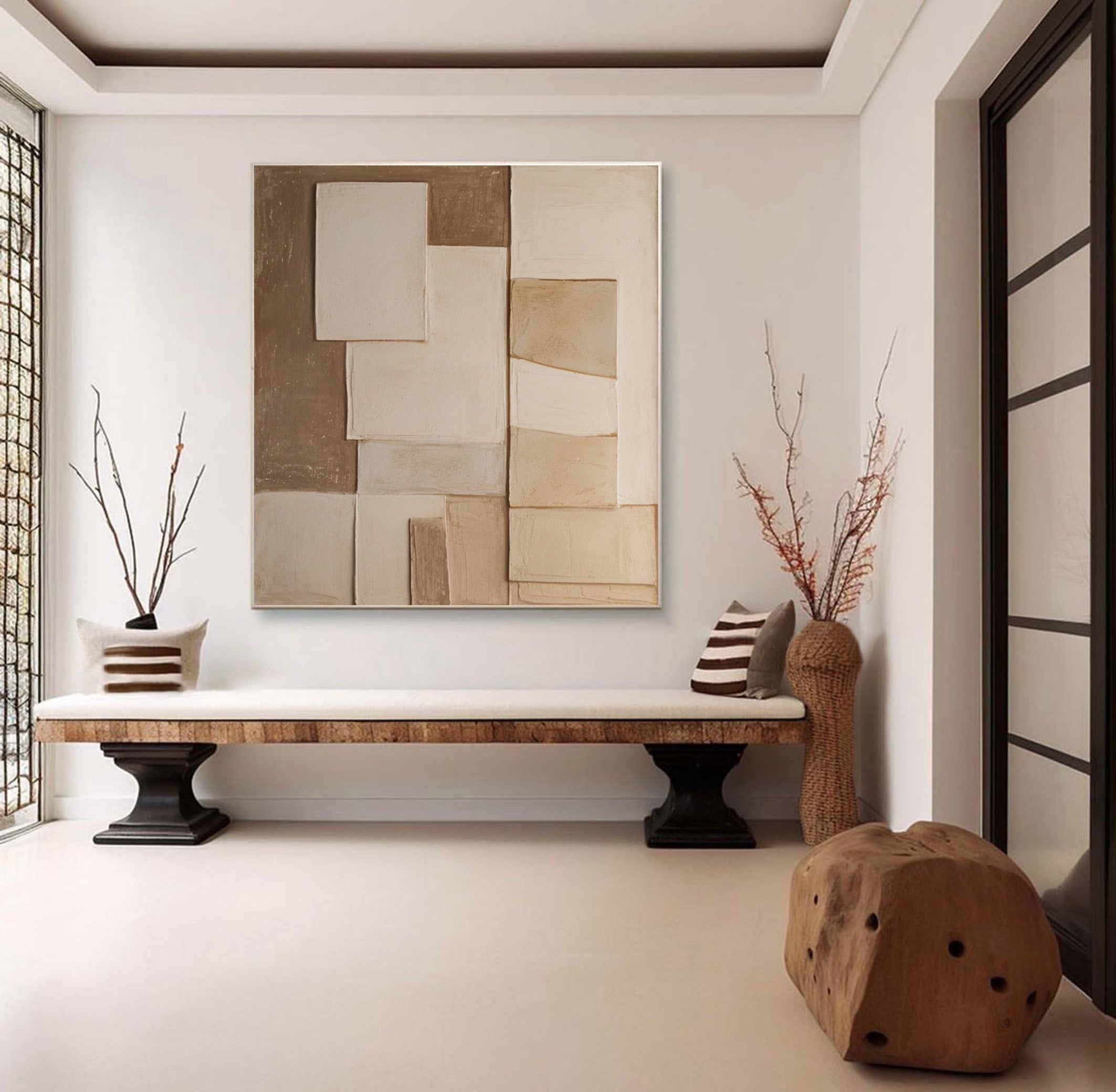 Earthy Fragments: Wabi Sabi Abstract Canvas with Natural Planes #MM569