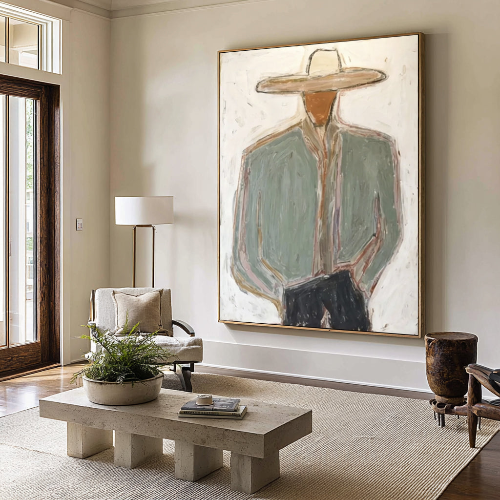 Large Minimalist Cowboy Canvas Art Contemporary Neutral Painting