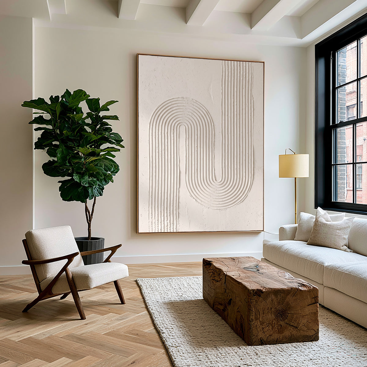 Modern Linear Sculpture Handmade Abstract Artwork White Textured Relief Painting Minimalist Wall Decor