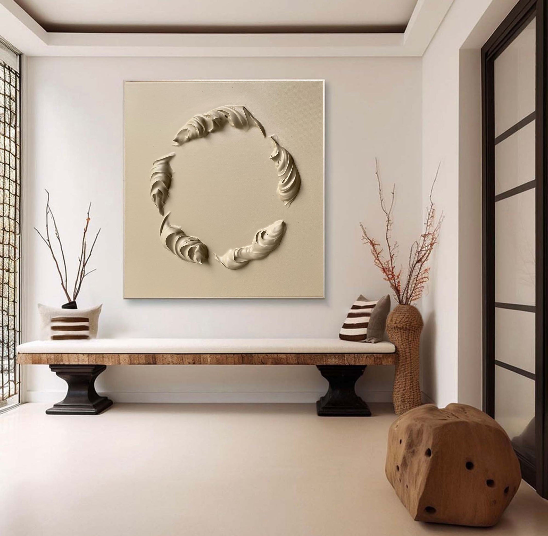 قطعة فنية هندسية عصرية باللون البيج #MM093