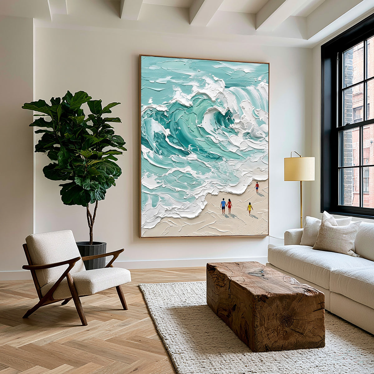 Large Coastal Beach Ocean Waves Wall Art Turquoise Sea Textured Oil Painting Seascape Artwork Luxury Beach House Decor