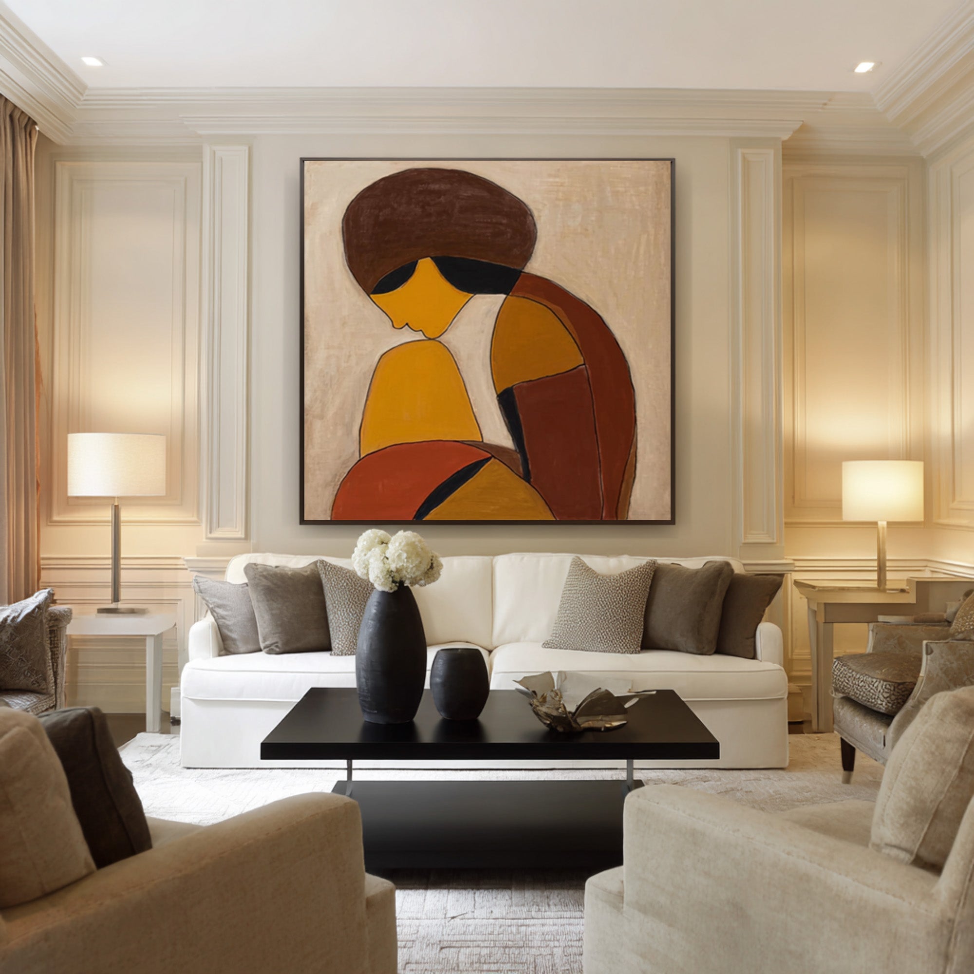 Warm Neutral Abstract Figure Wall Art #CZ 028