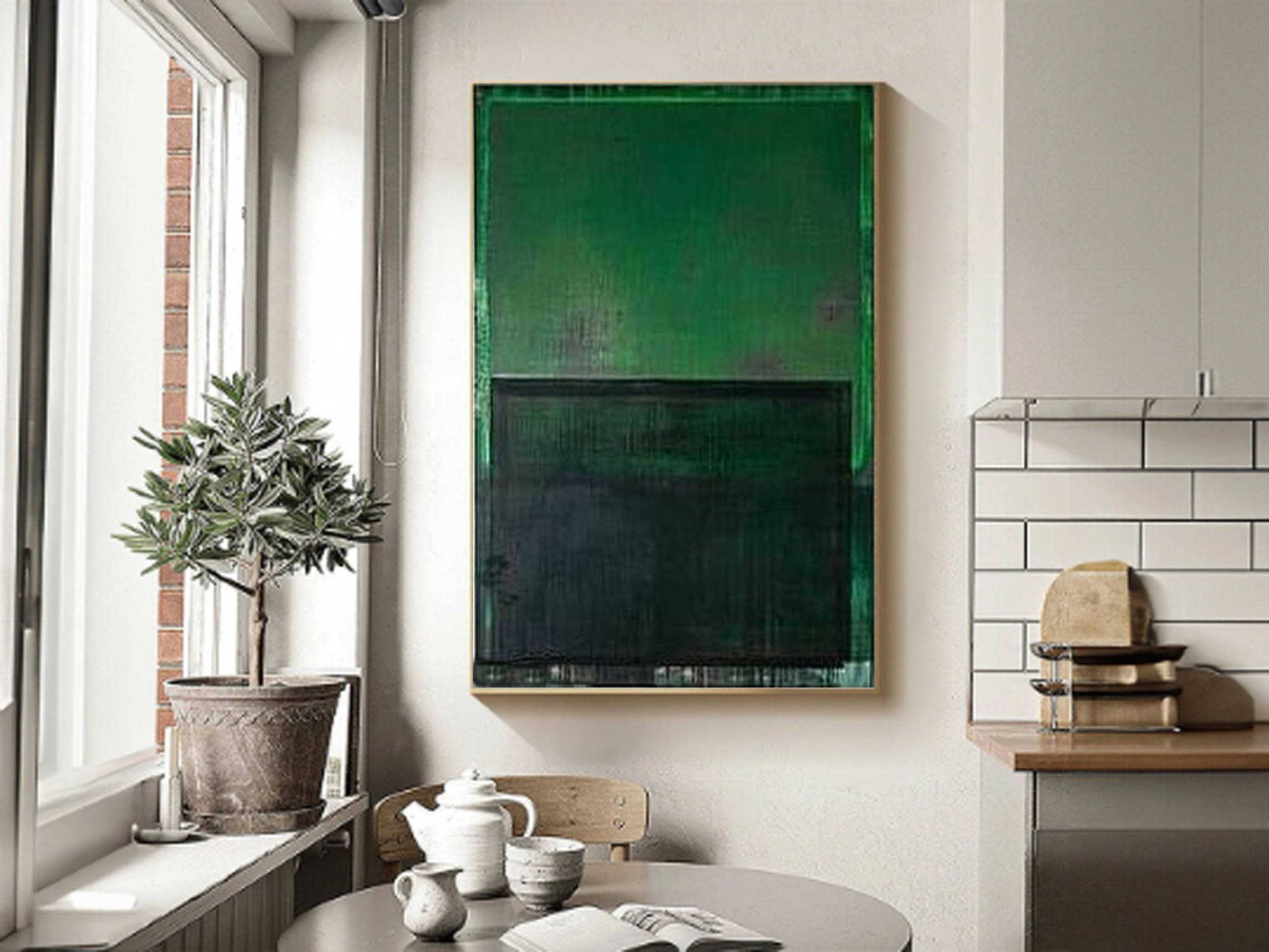 ديكور منزلي حديث بفن تجريدي أخضر نابض بالحياة #AB008