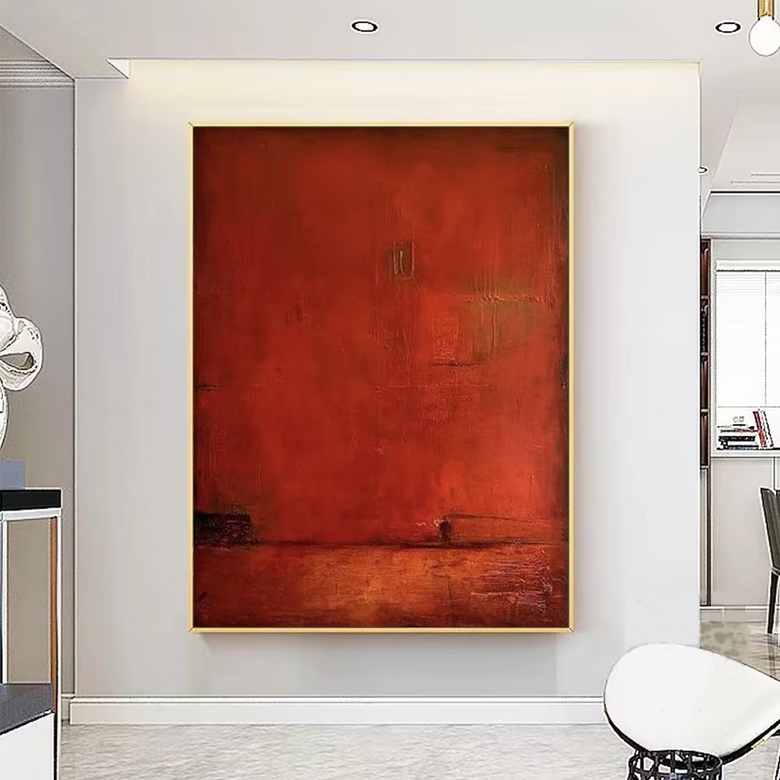 Red Wabi Sabi Abstract Canvas, Large Minimalist Wall Art #MM441