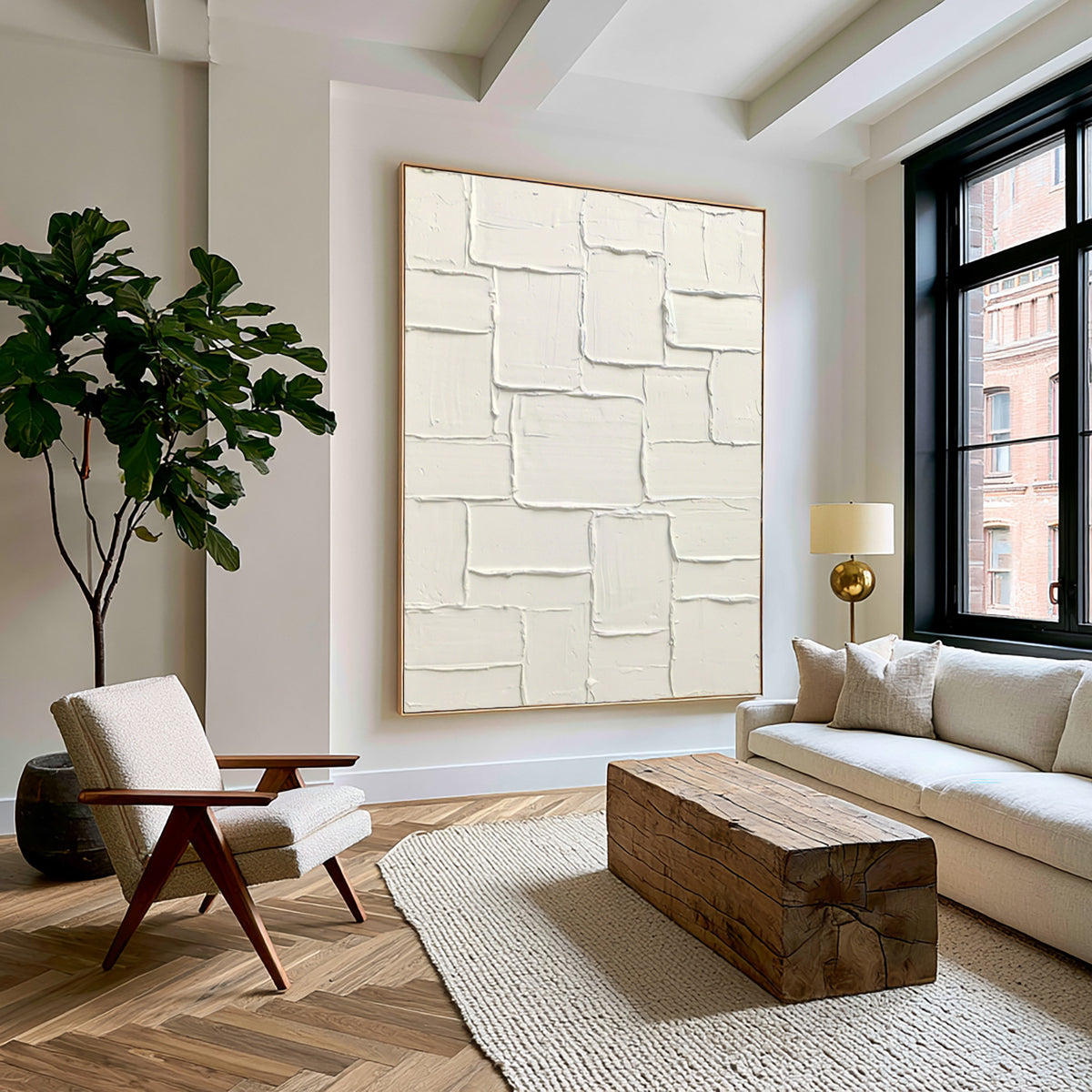 Carved White Stone Large Abstract Wall Art Textured Relief Contemporary Minimalist Painting