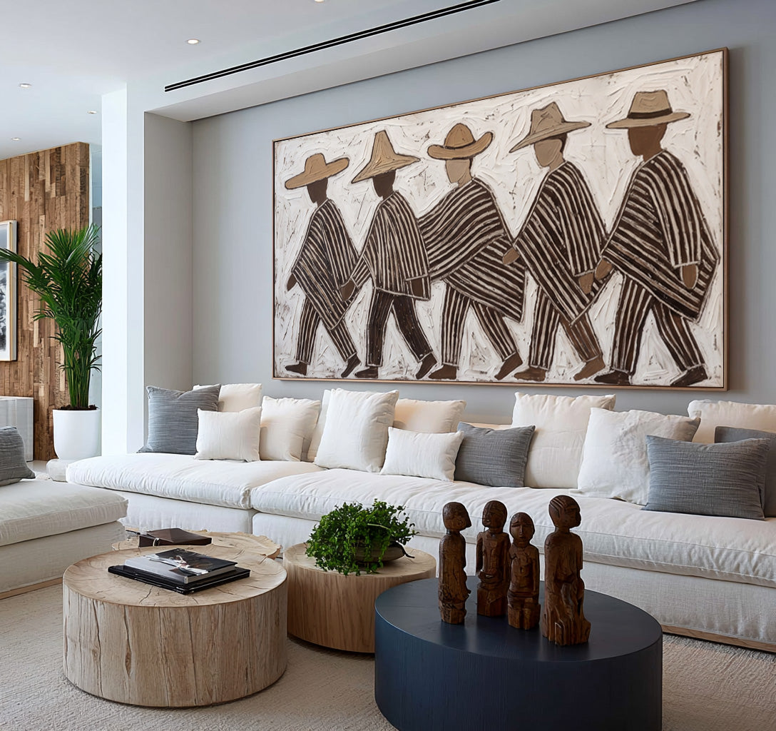 Earthy Folk Art Painting, Cultural Figurative Wall Decor, Textured Artwork