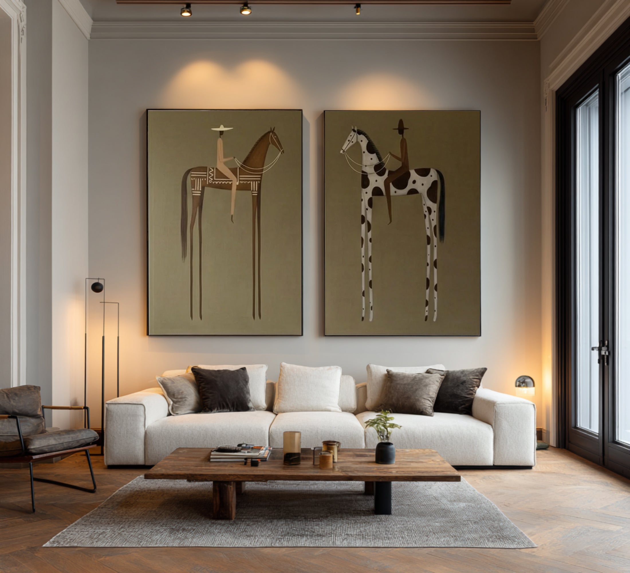 Contemporary Horse Rider Diptych Abstract Equestrian Canvas Art