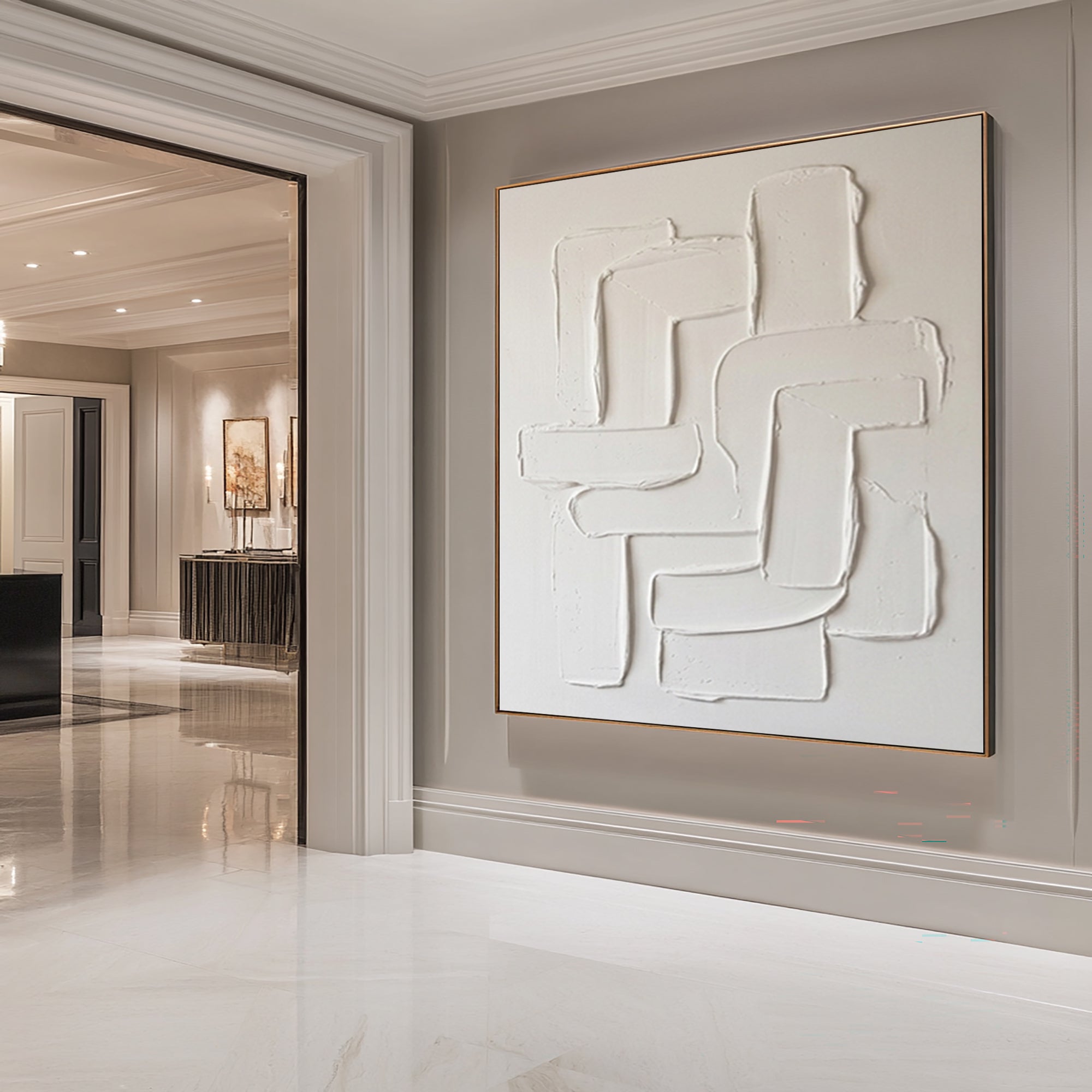 Large Neutral Sculptural Wall Art Hand Painted Curved Texture Canvas