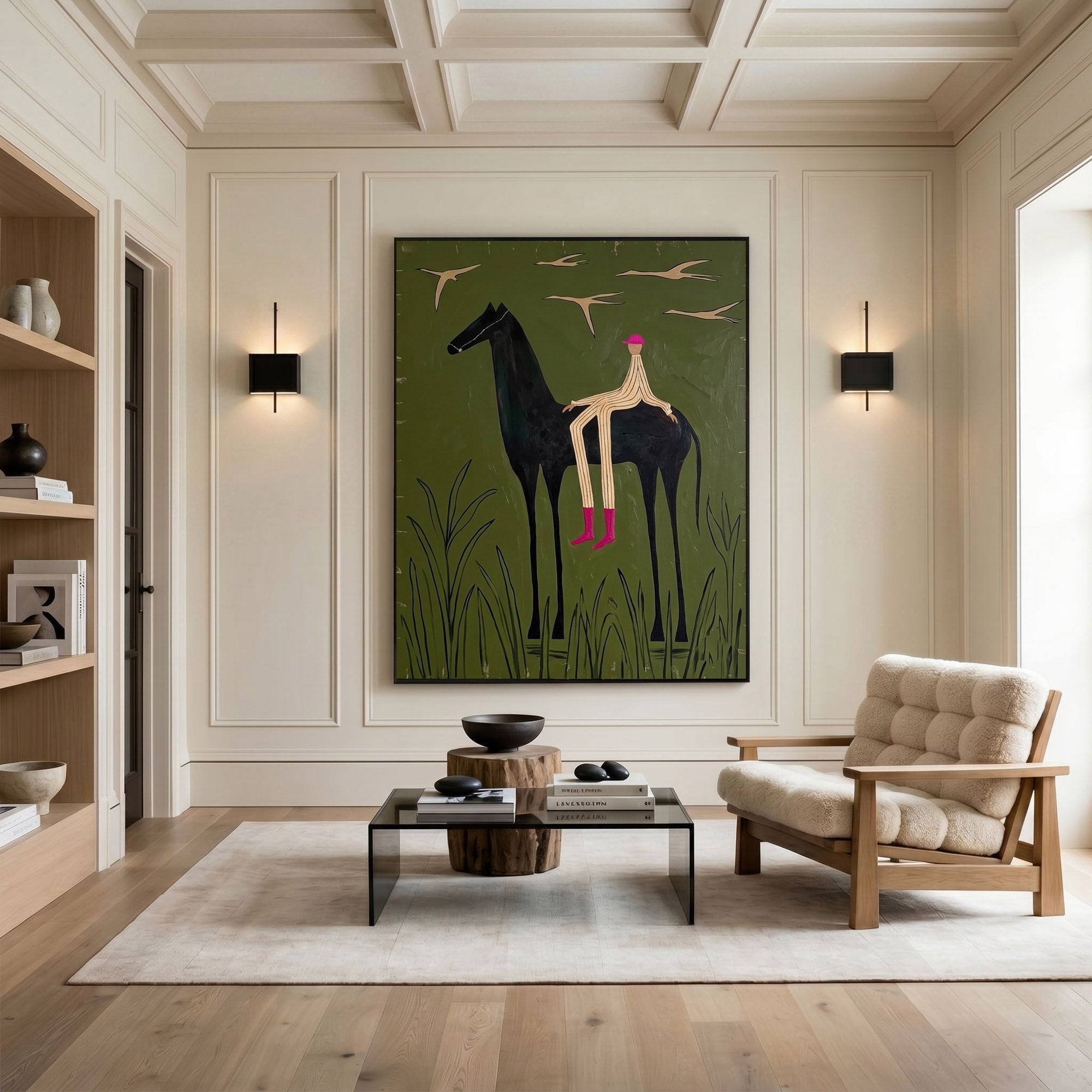 Large Cowboy Horse Wall Art Western Oil Painting Minimalist Ranch Home Decor