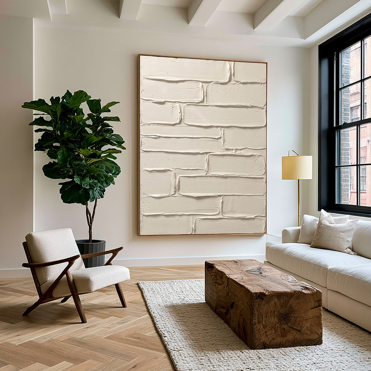 Handcrafted Surface Contemporary Neutral Abstract Painting Textured Cream White Handmade Wall Art