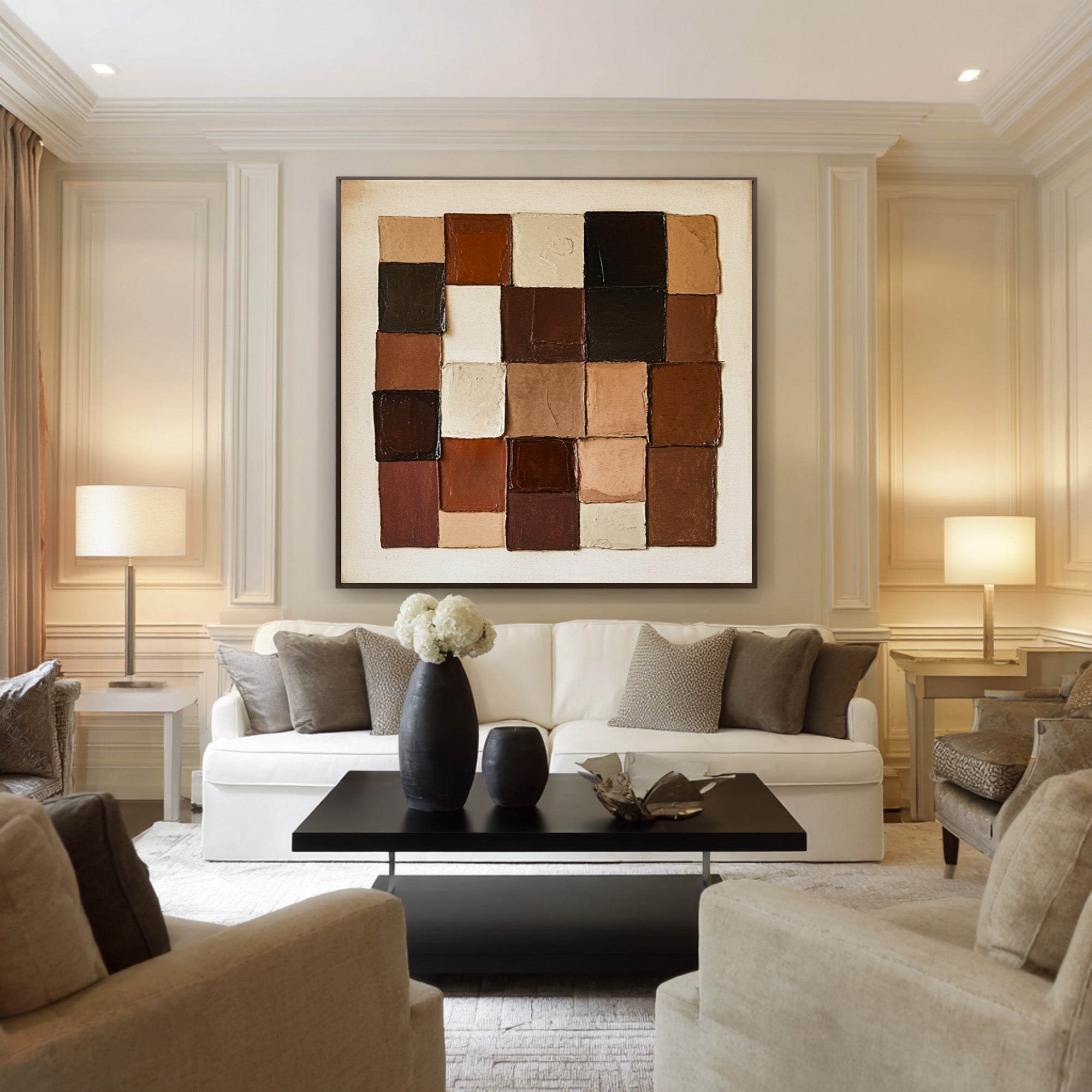 Textured Large Neutral Square Grid Art| KelorArt #CZ 011