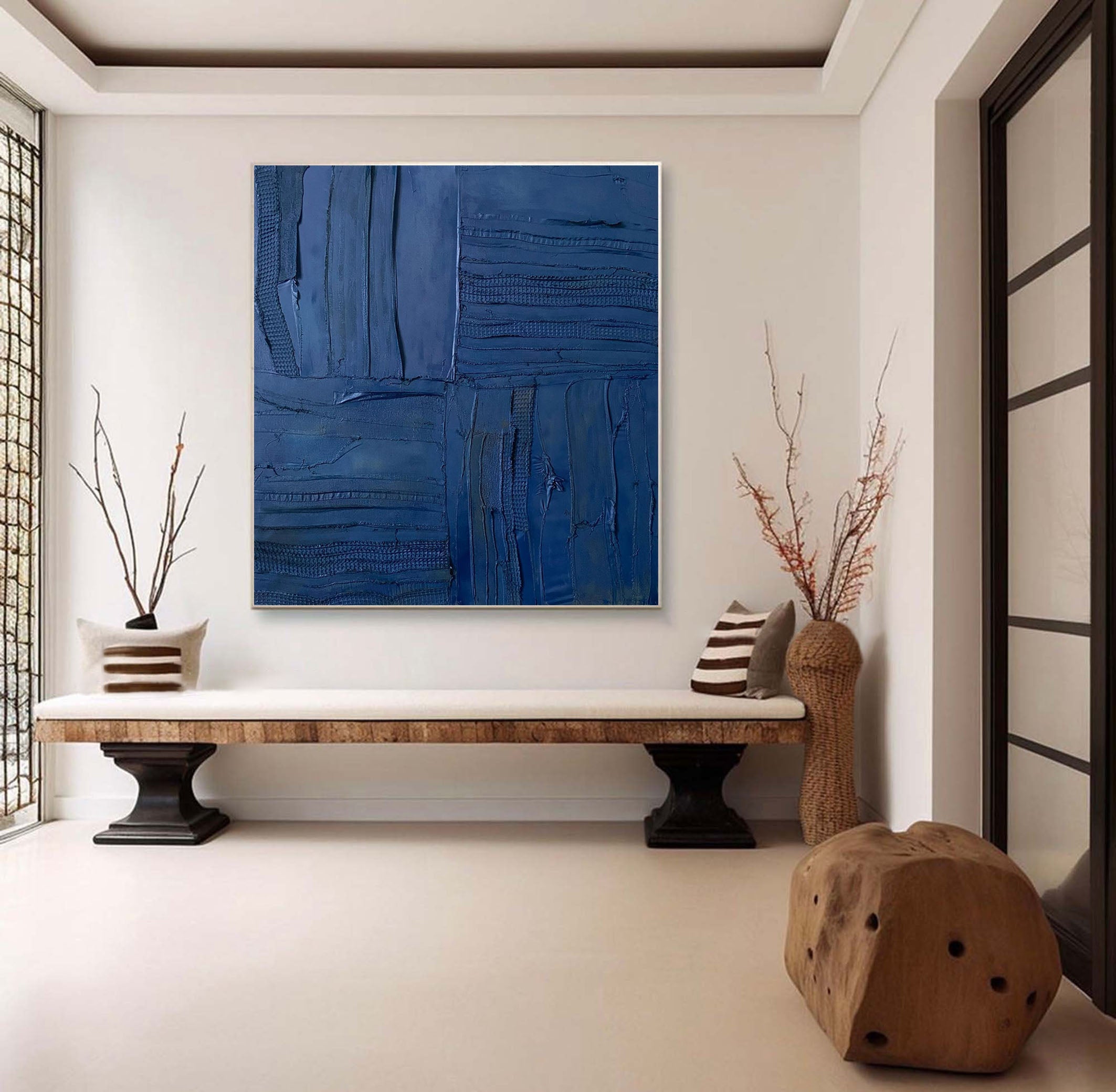 Textured Navy Artwork Luxurious Canvas Wall Art #MM083