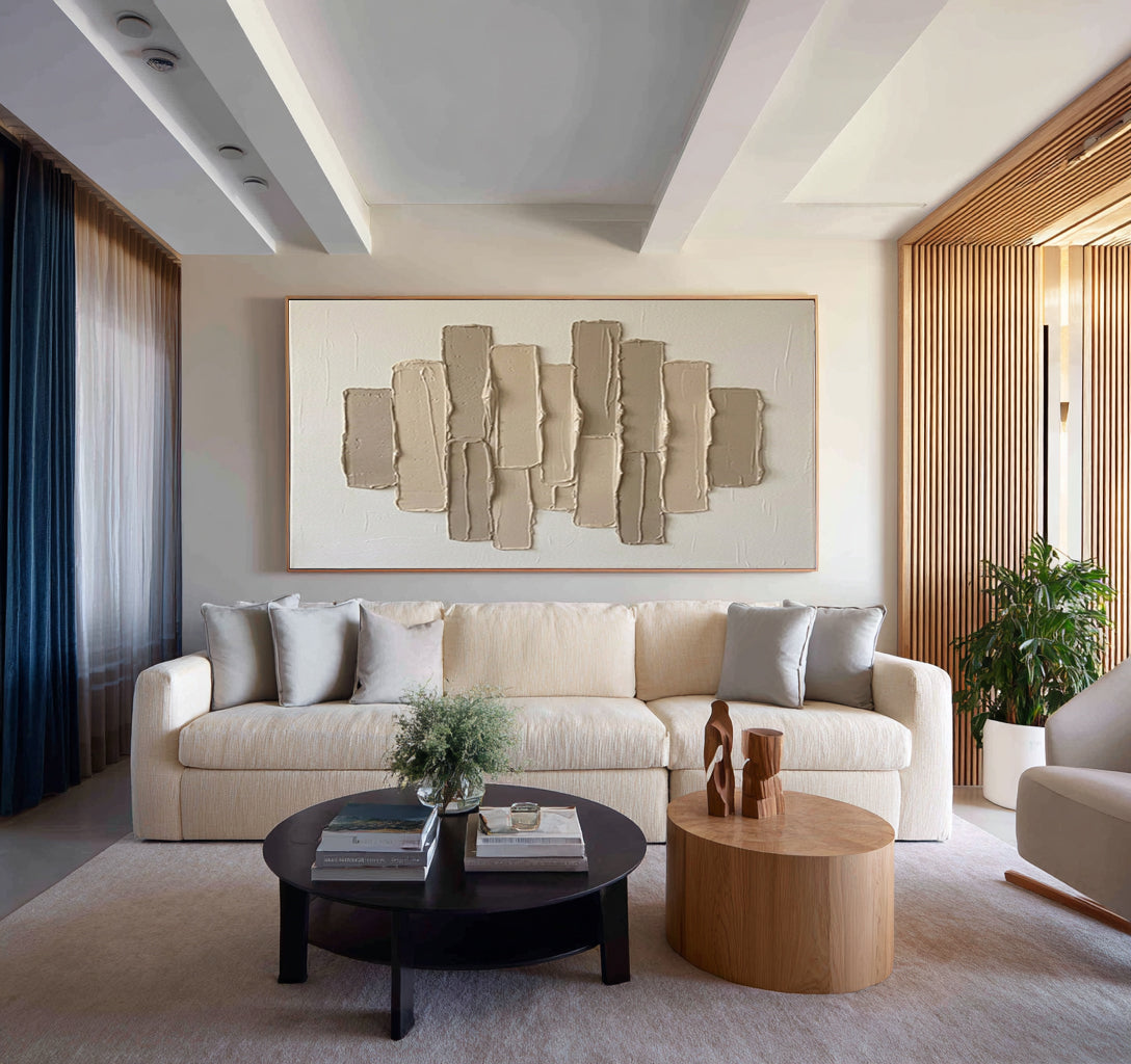 Large Skyline Inspired Textured Wall Art Neutral Contemporary Canvas