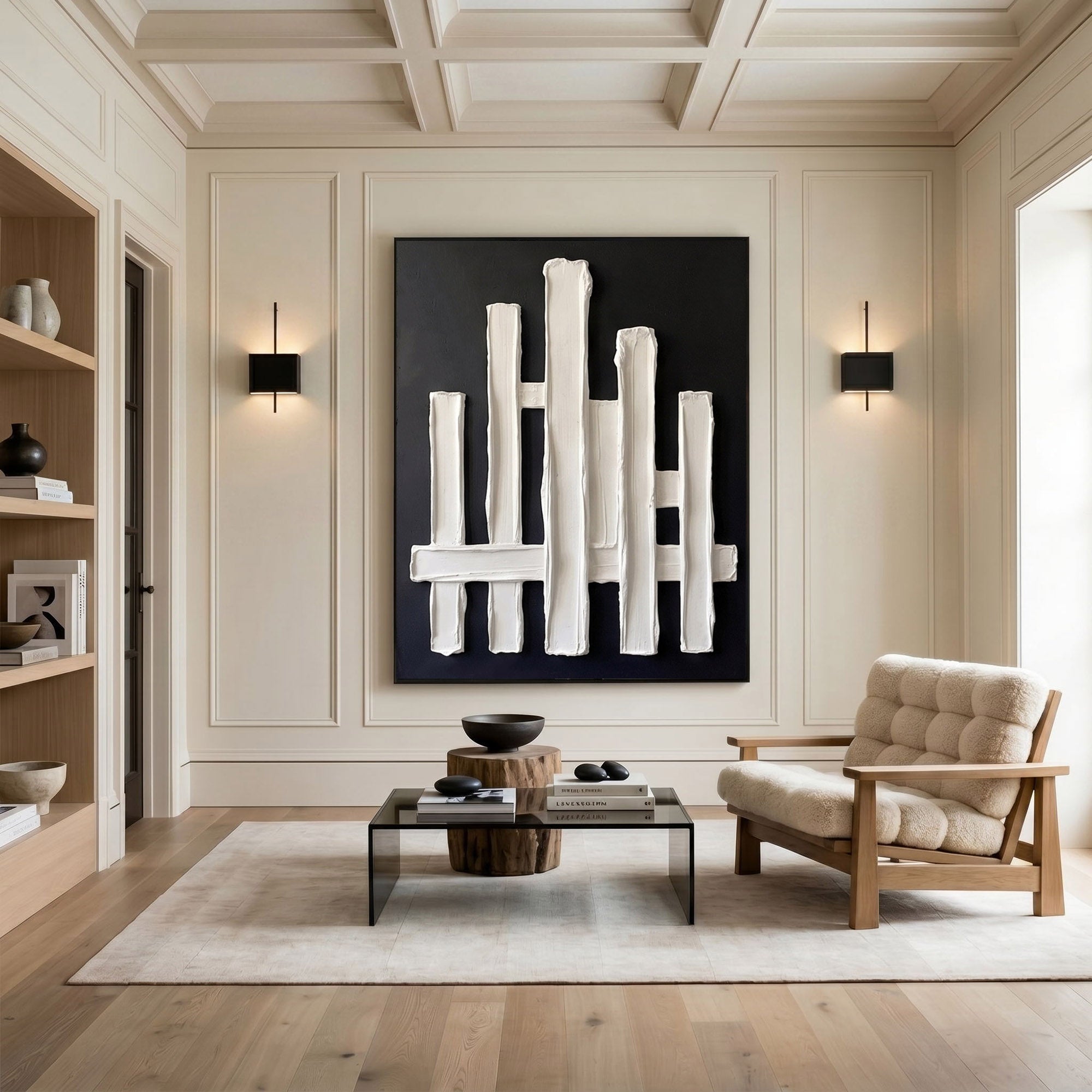 Modern Architectural Abstract Wall Art Textured Plaster 3D Relief Painting Luxury Minimalist Decor