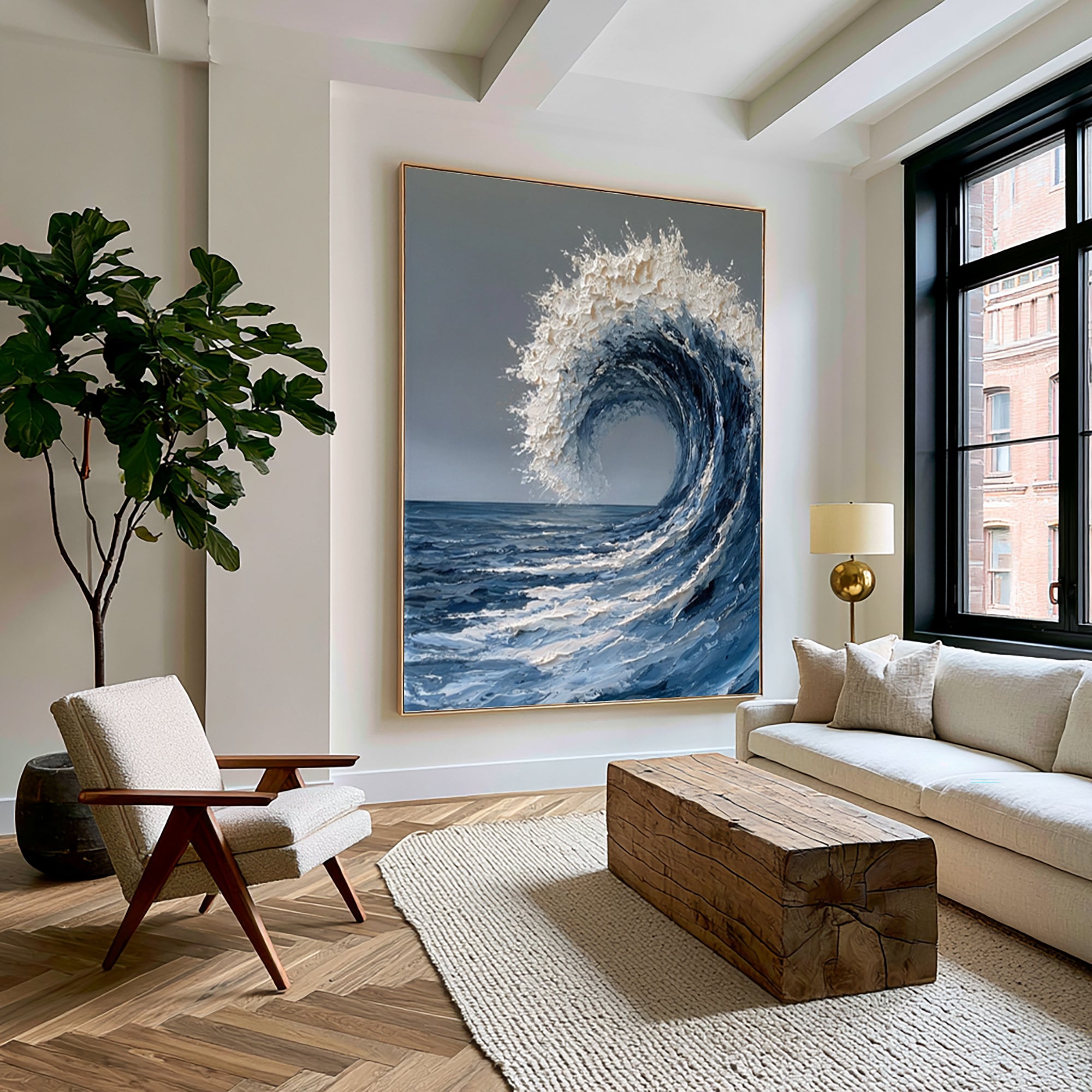 Large Hand Painted Ocean Wave Wall Art Textured Oil Painting Coastal Seascape Cowboy Cowgirl Inspired Vintage Americana Artwork Interior Decor