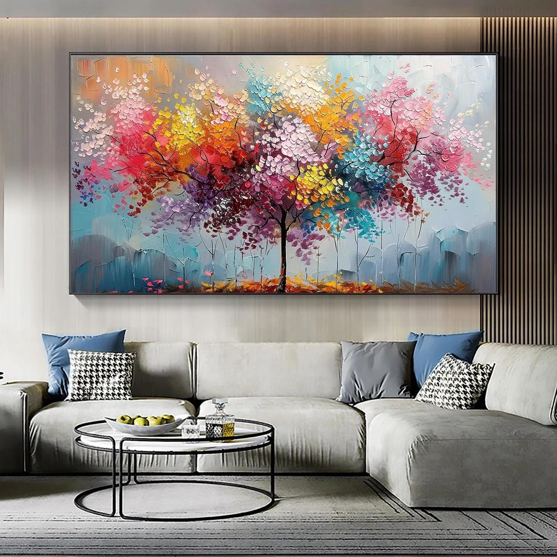 Colorful Abstract Blossom Tree Canvas For Living Room #MM438